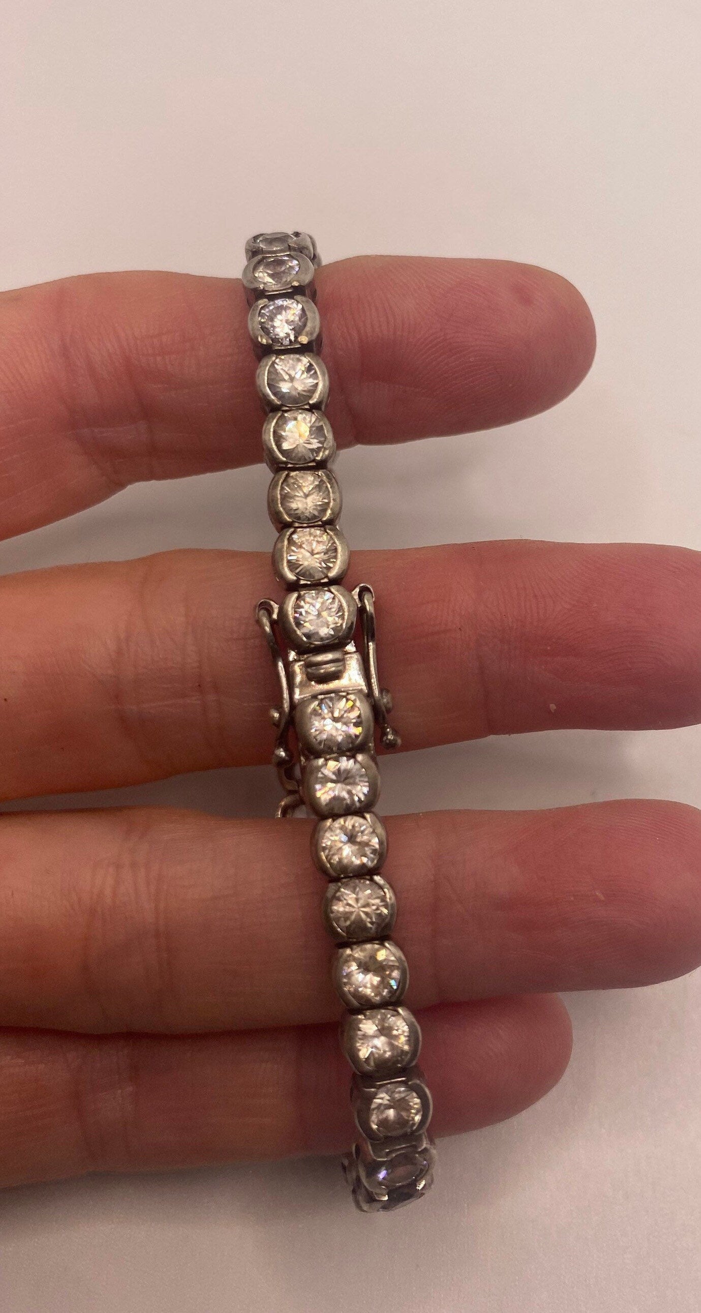 Handmade Genuine White Sapphires 925 Sterling Silver Tennis Bracelet