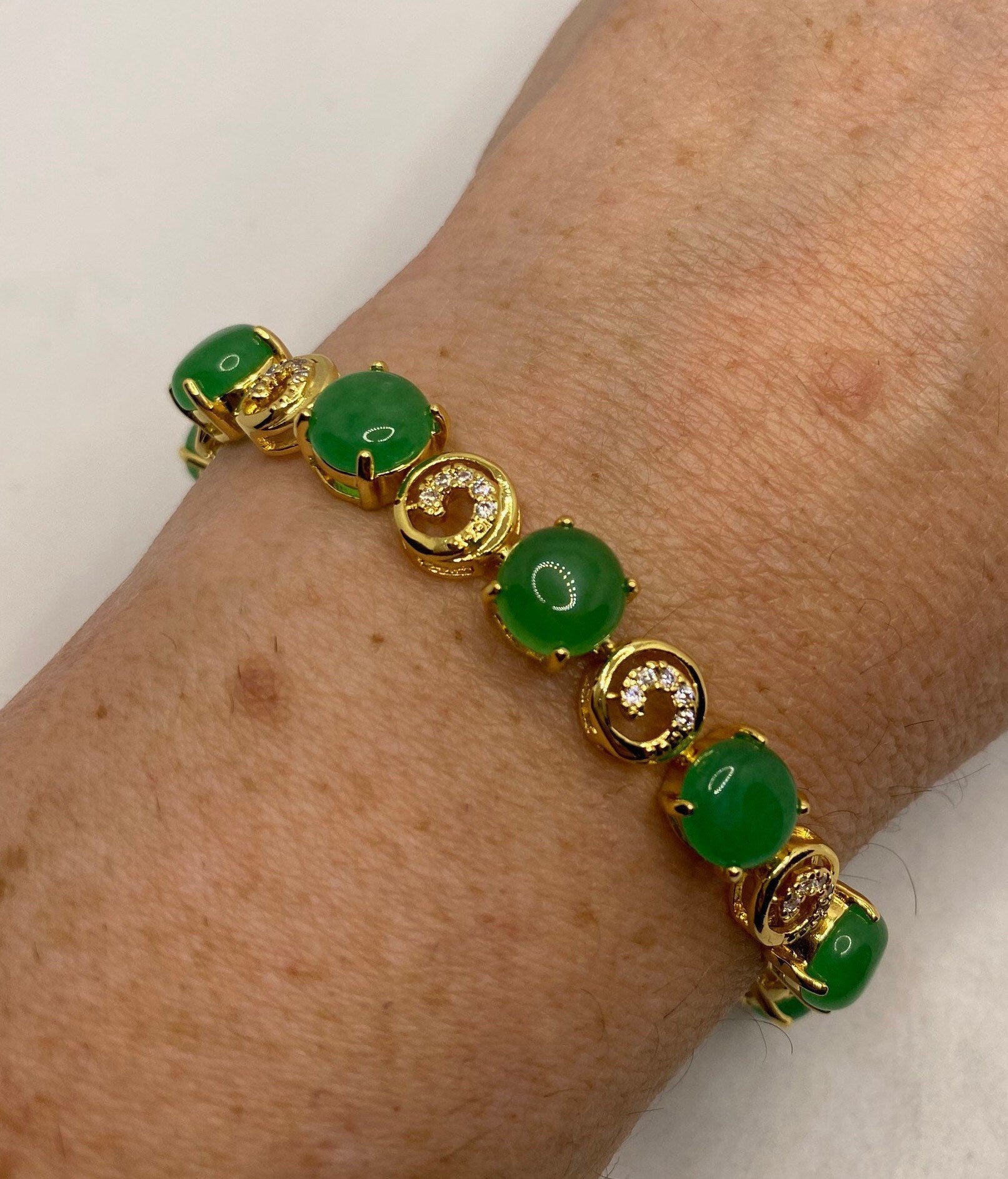 Vintage Green Jade Bracelet Golden Bronze