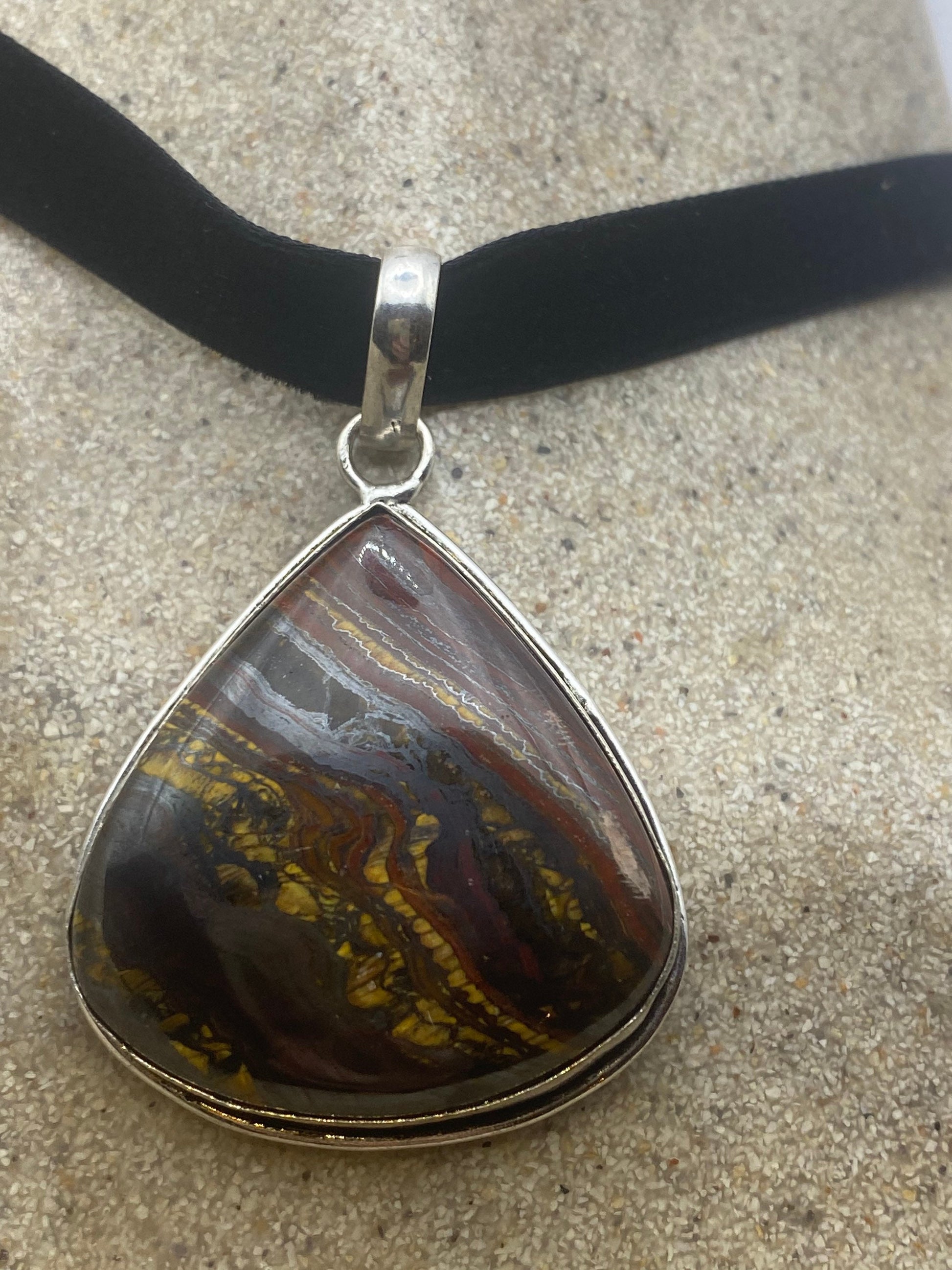Vintage Red Tigers Eye Choker Pendant Necklace