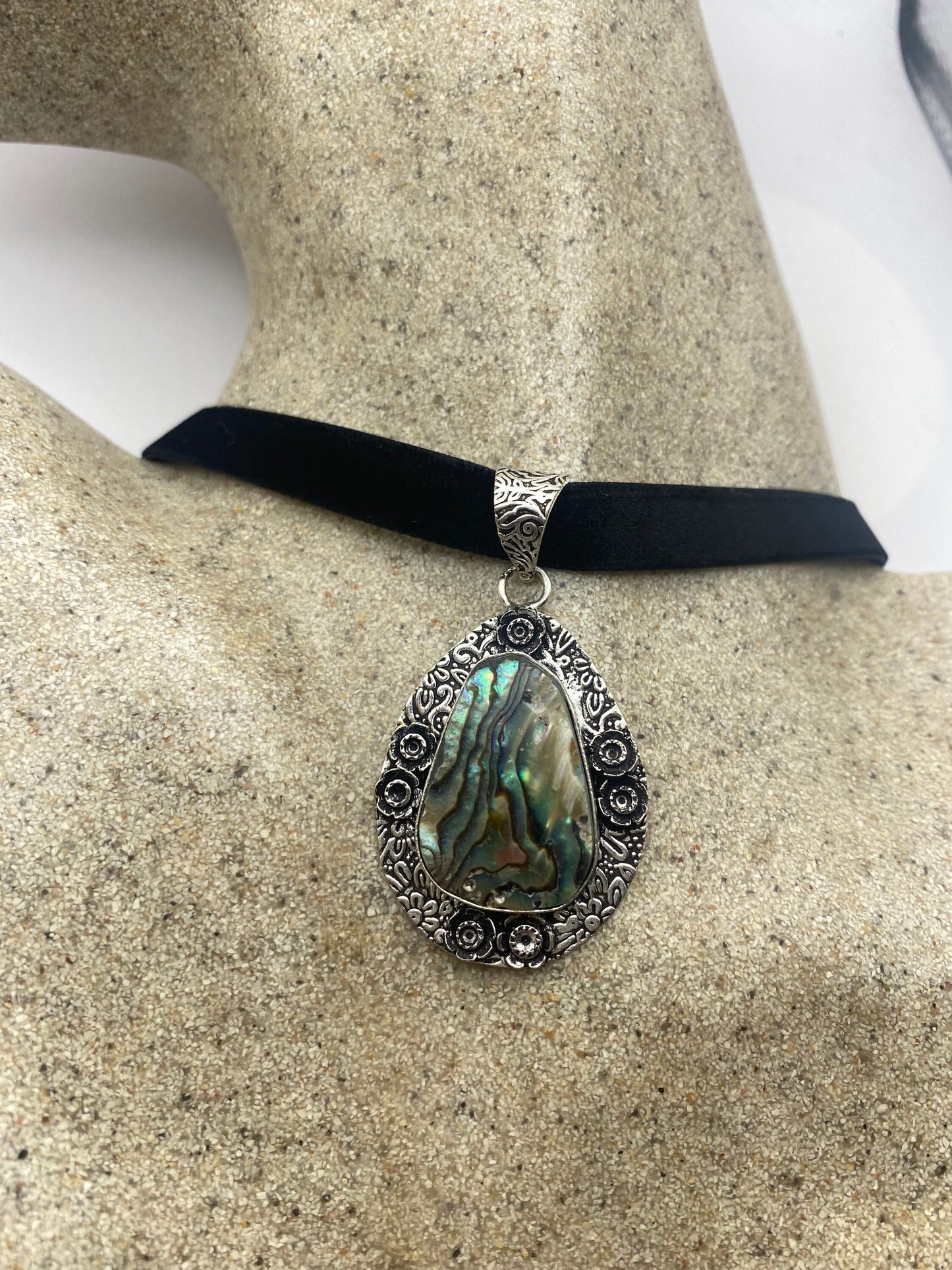 Vintage Abalone Choker Antique Pendant Necklace