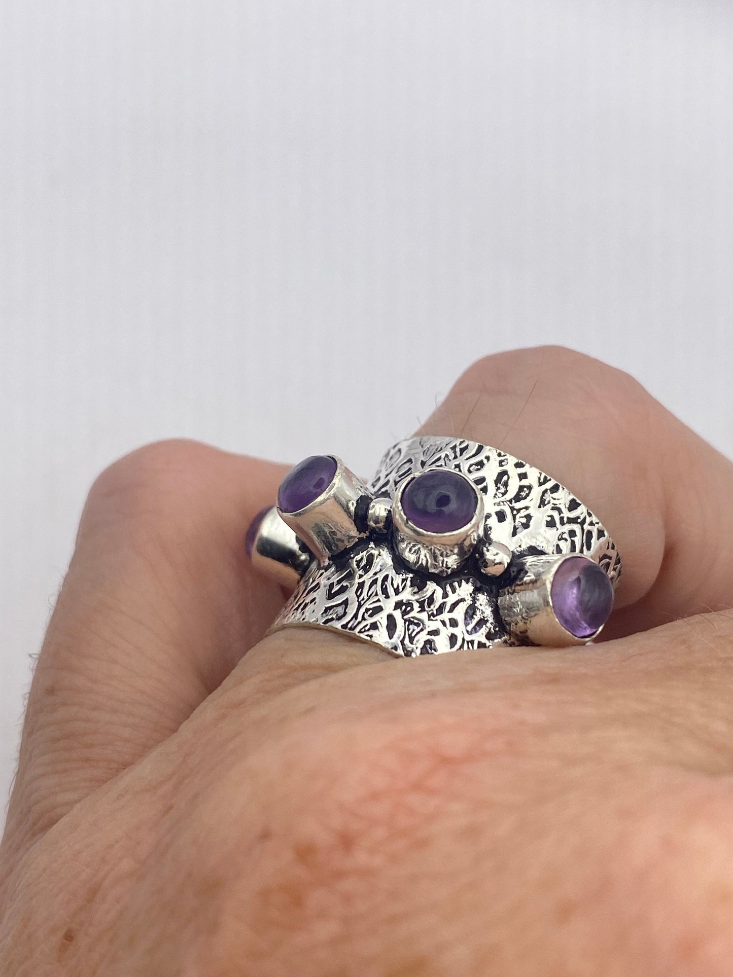 Vintage Boho Purple Amethyst Cocktail Ring Size 7