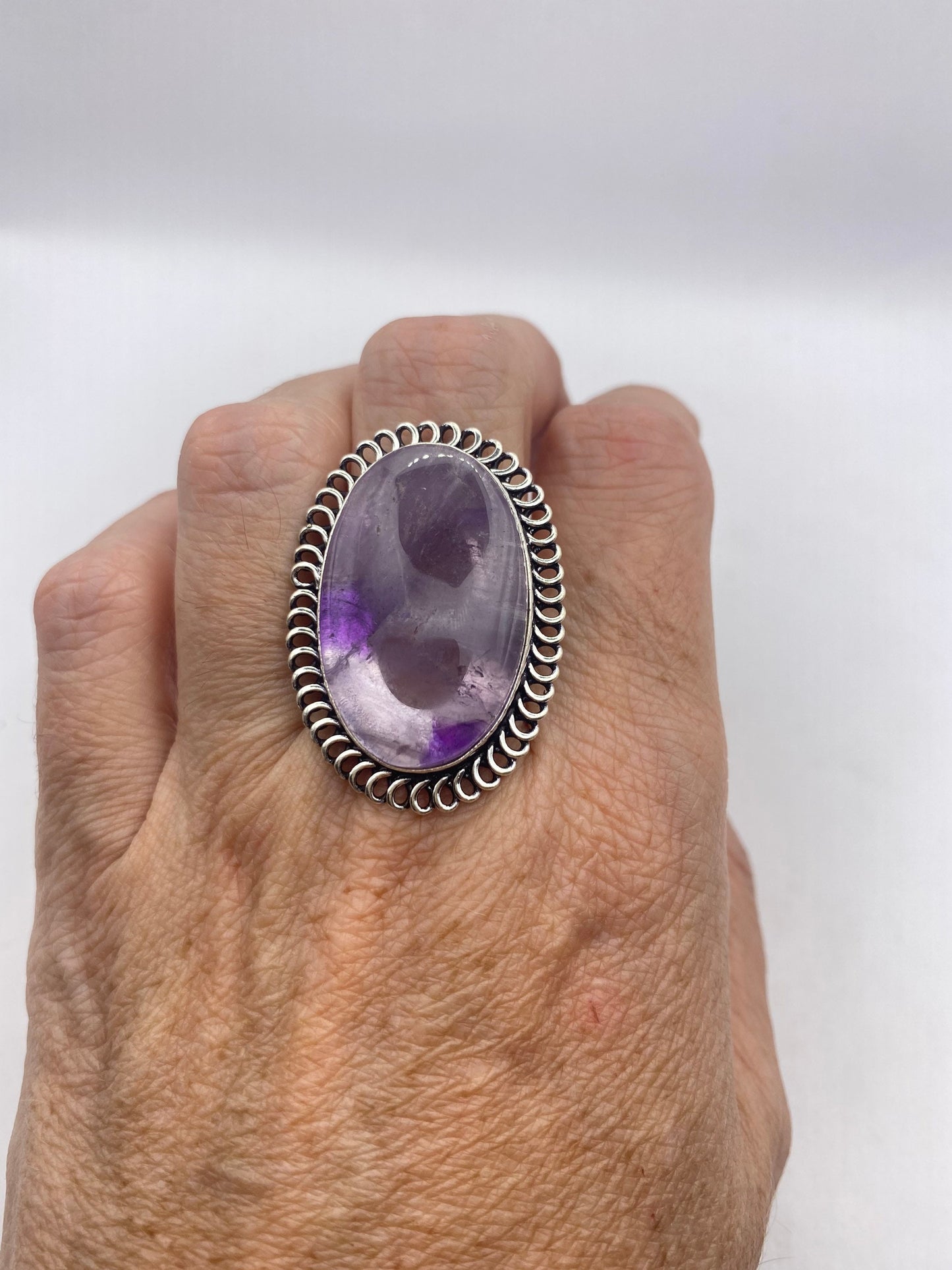 Vintage Boho Purple Amethyst Cocktail Ring Size 8.5