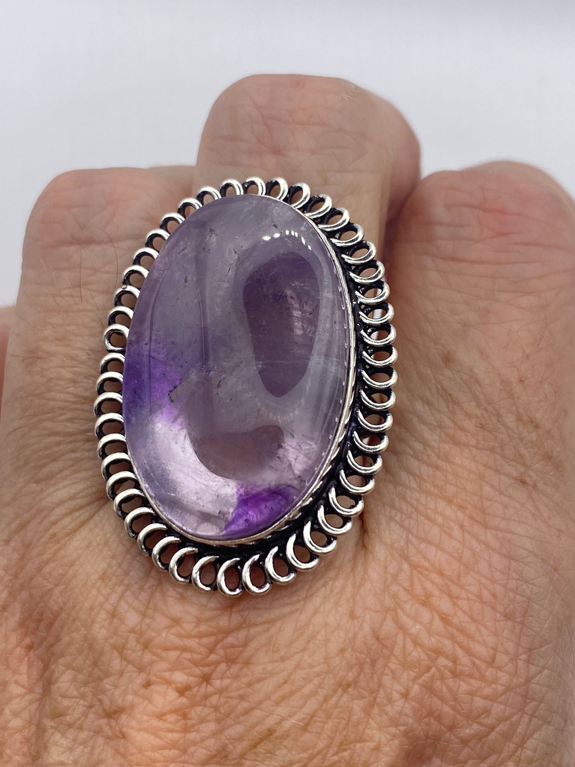 Vintage Boho Purple Amethyst Cocktail Ring Size 8.5