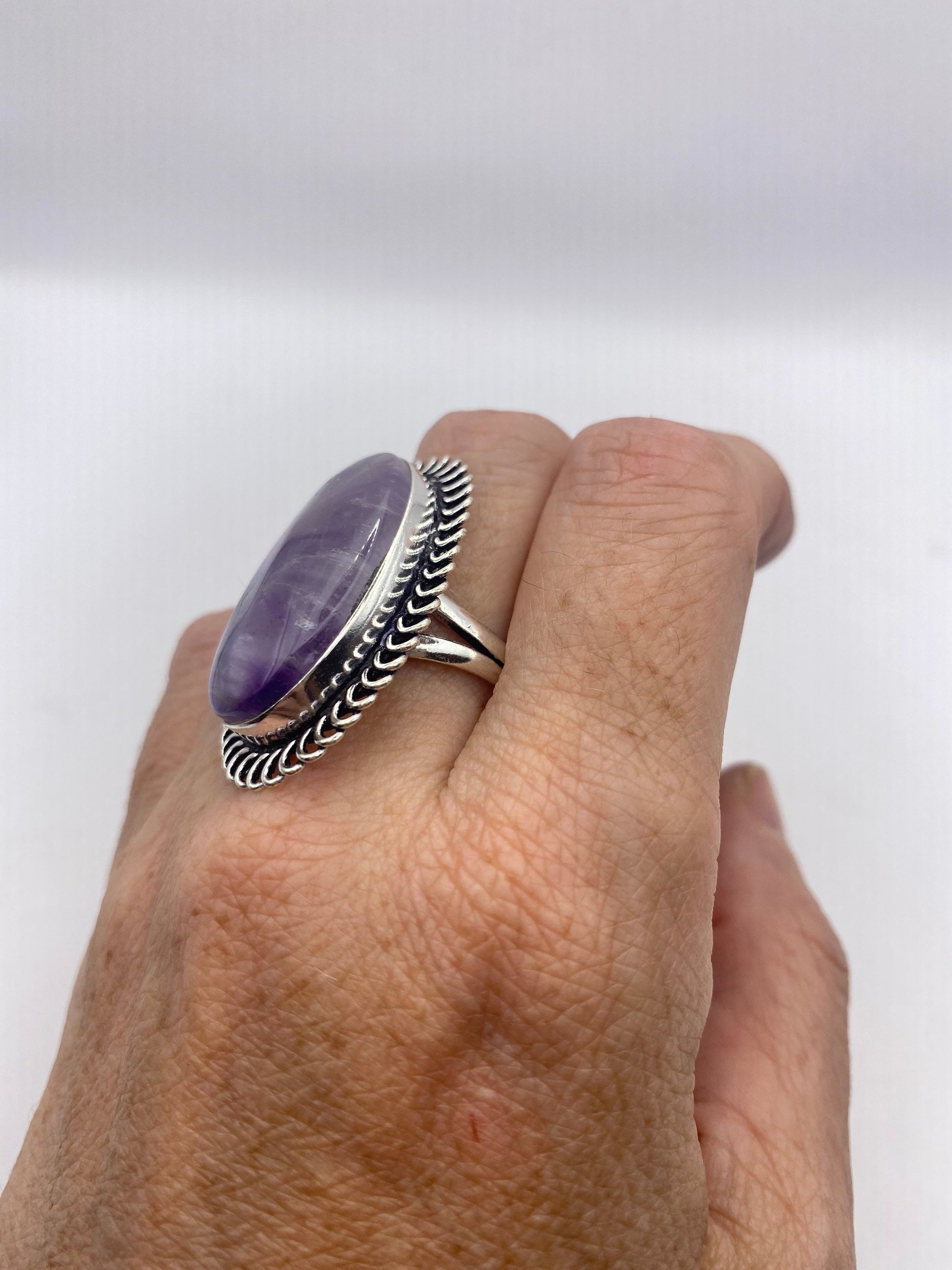 Vintage Boho Purple Amethyst Cocktail Ring Size 8.5