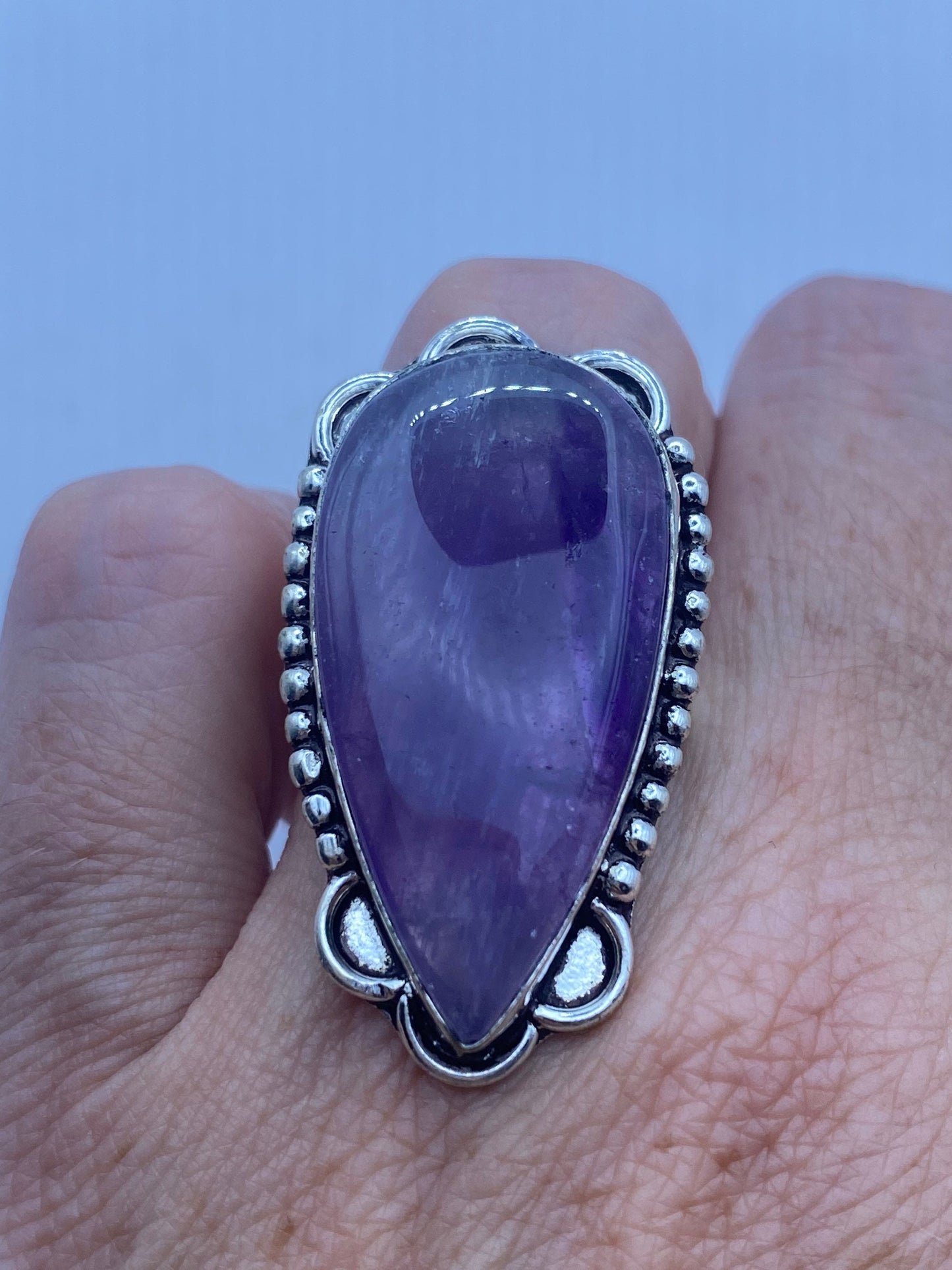 Vintage Boho Purple Amethyst Cocktail Ring Size 7.75