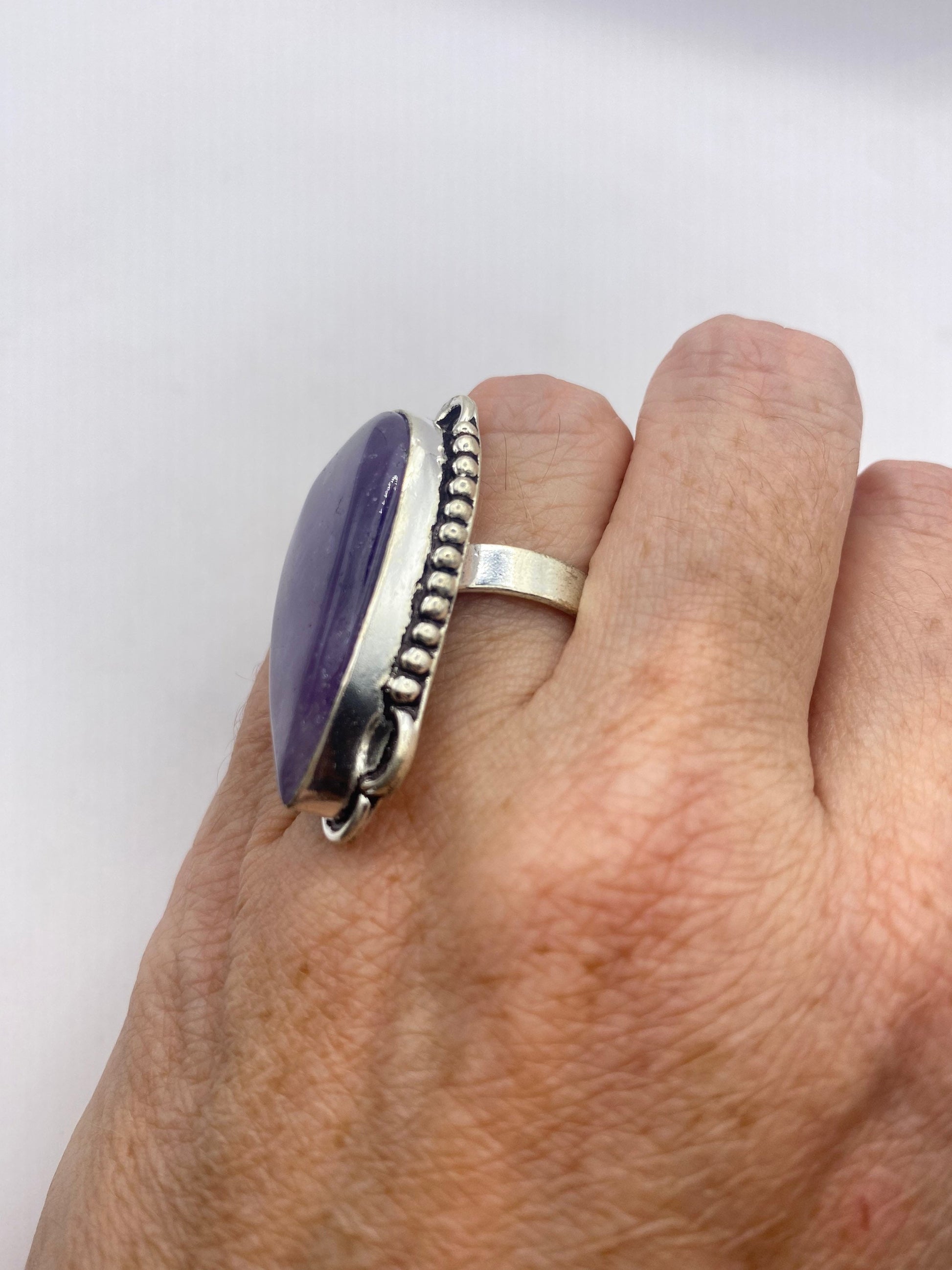 Vintage Boho Purple Amethyst Cocktail Ring Size 7.75