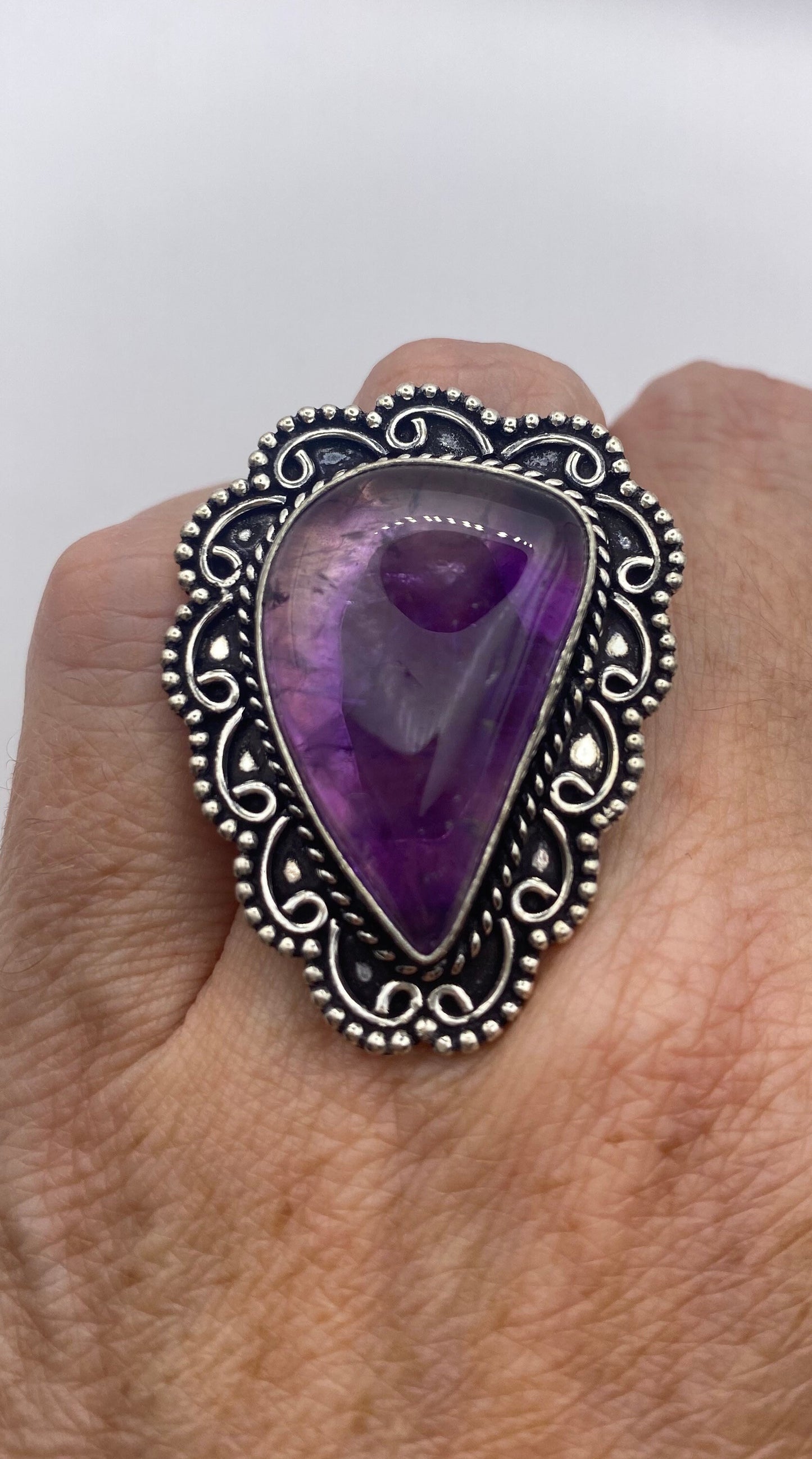 Vintage Boho Purple Amethyst Cocktail Ring Size 7