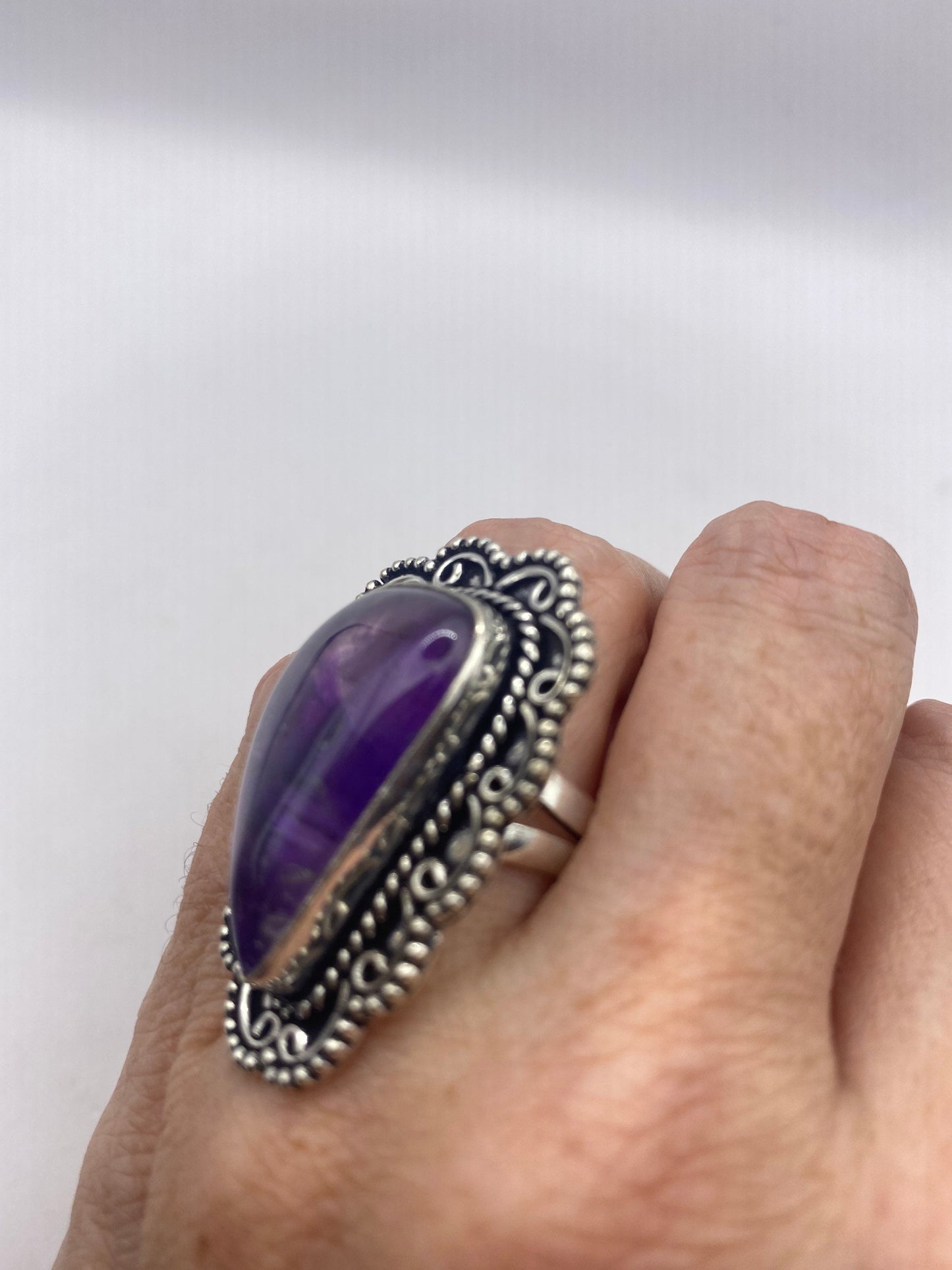 Vintage Boho Purple Amethyst Cocktail Ring Size 7