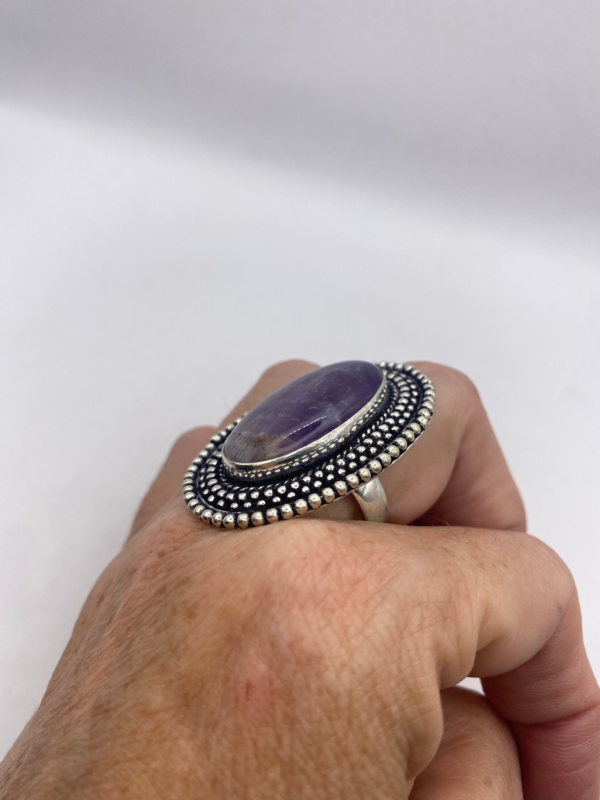 Vintage Boho Purple Amethyst Cocktail Ring Size 7