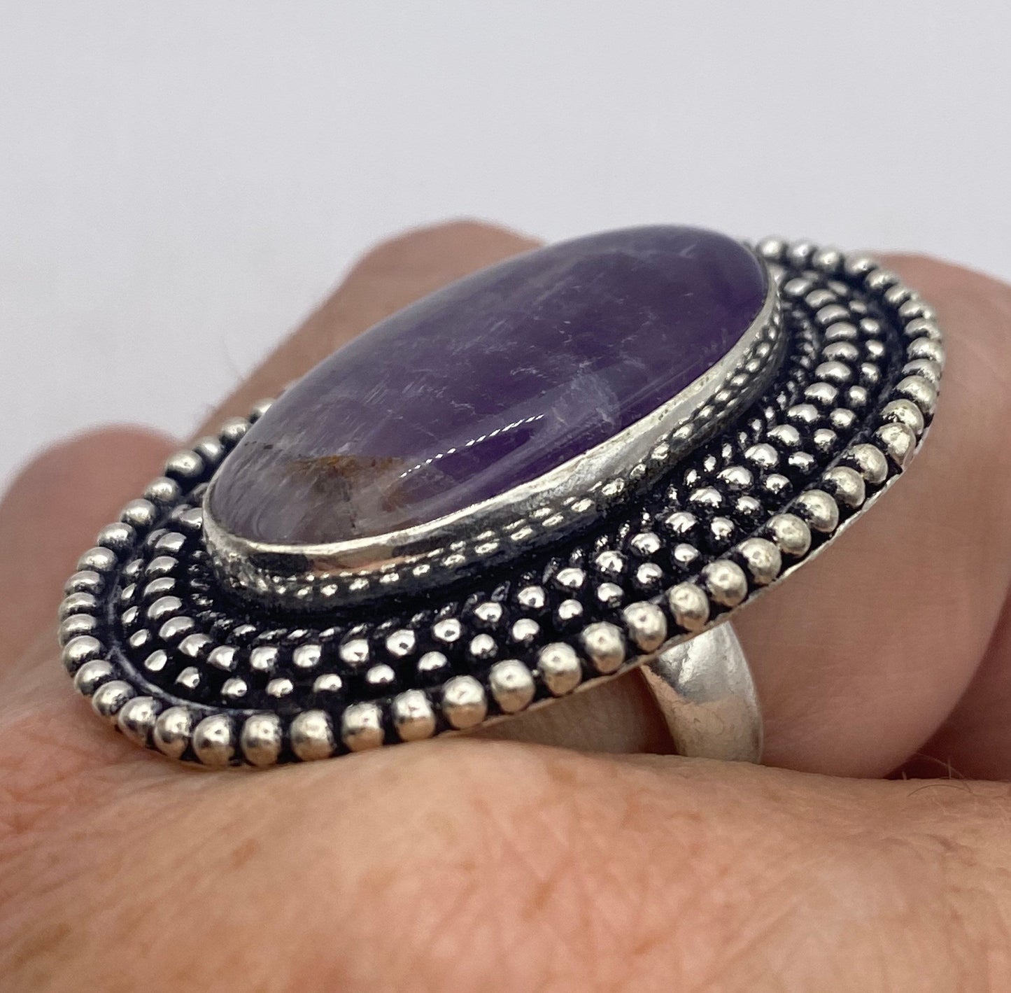 Vintage Boho Purple Amethyst Cocktail Ring Size 7