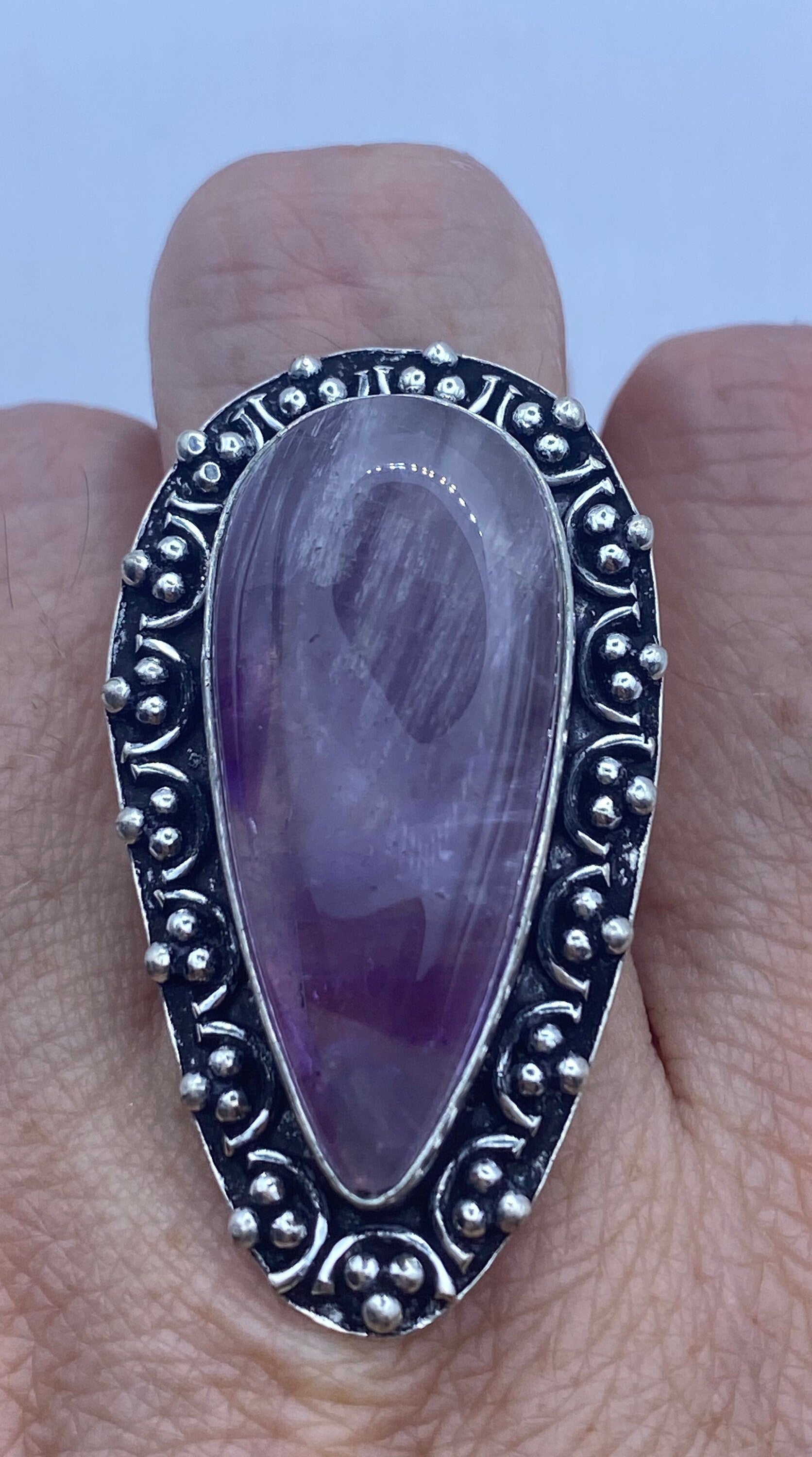 Vintage Boho Purple Amethyst Cocktail Ring Size 7