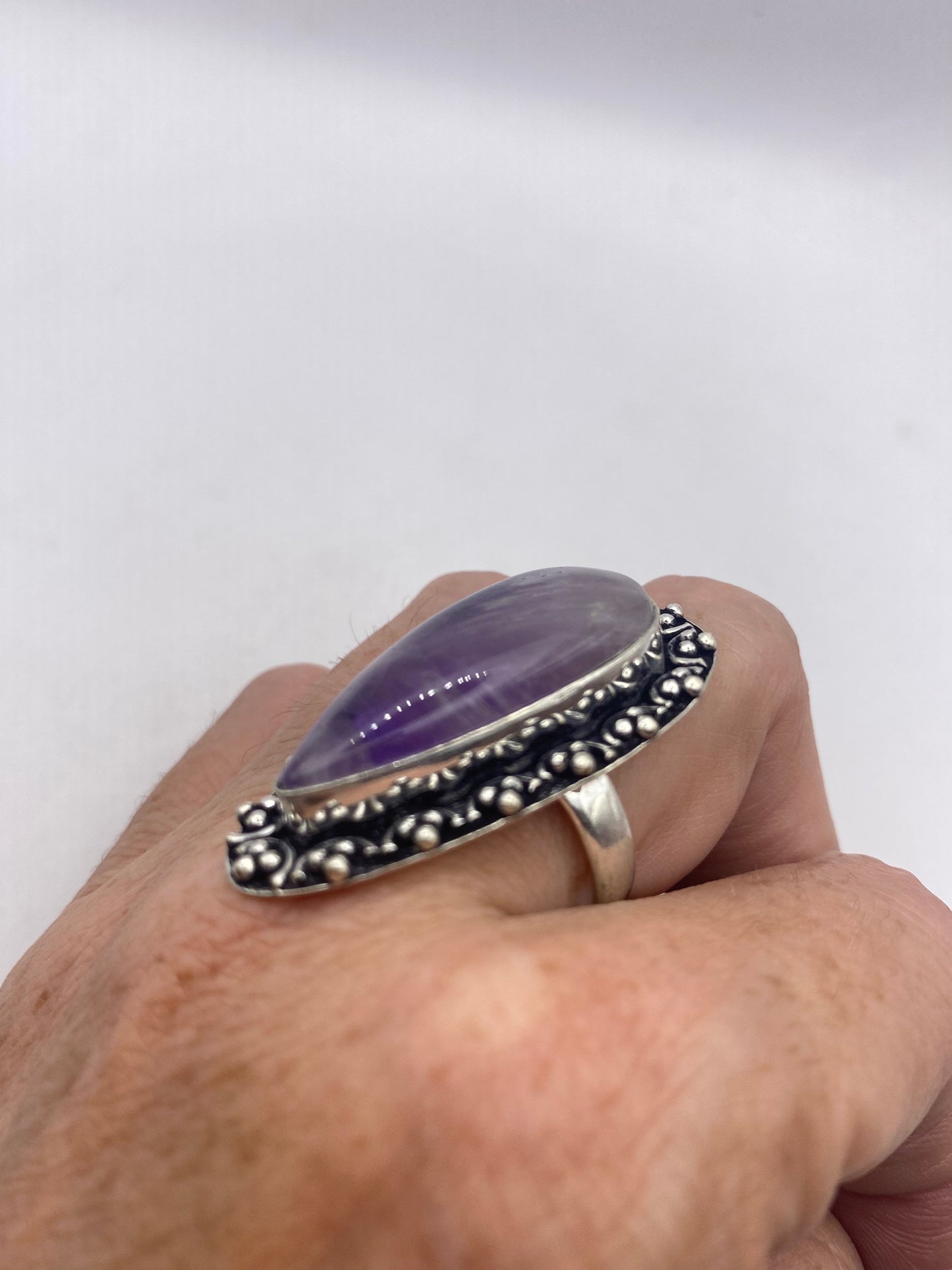 Vintage Boho Purple Amethyst Cocktail Ring Size 7