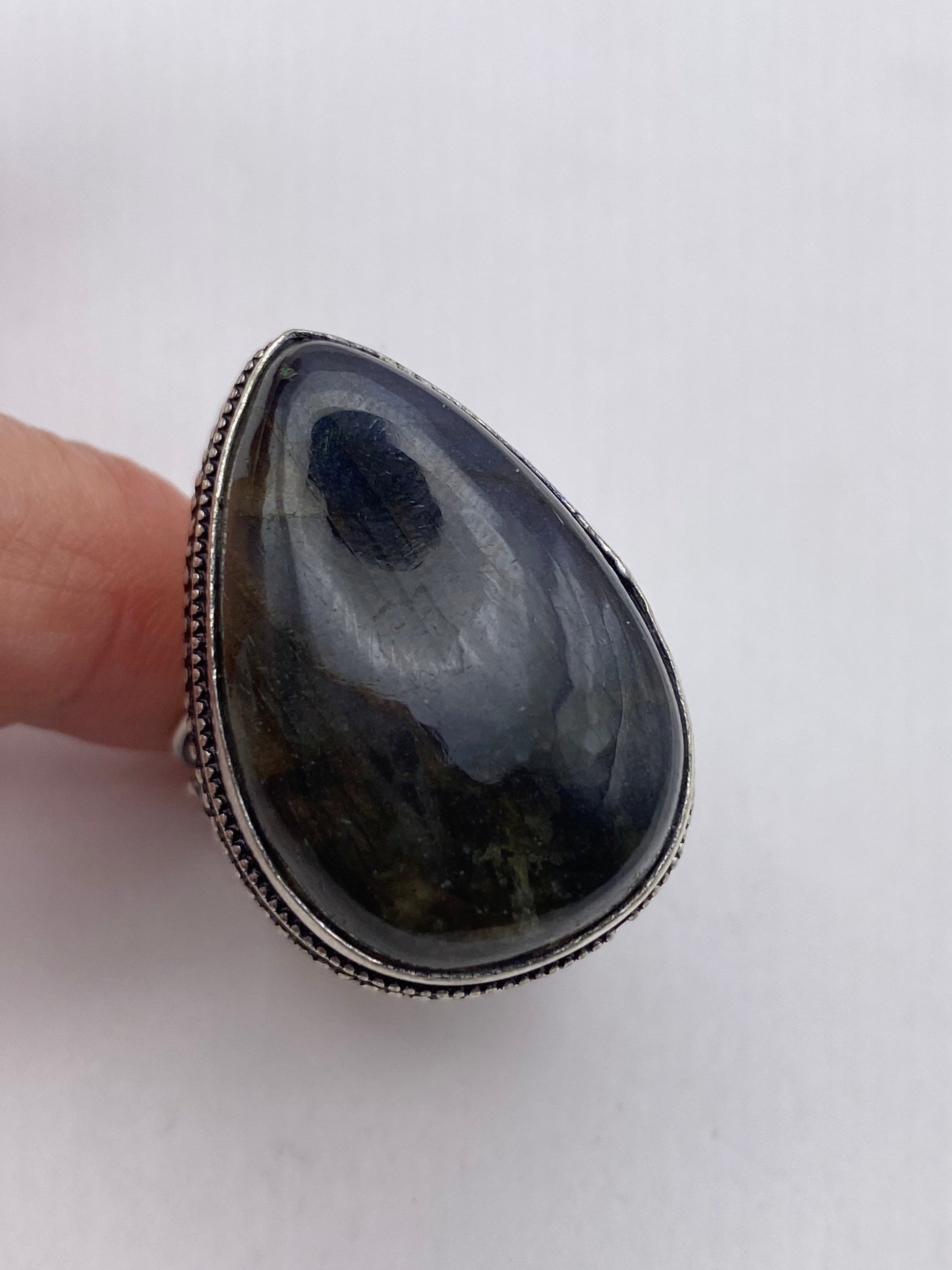 Vintage Large Blue Green Labradorite Stone Silver Ring