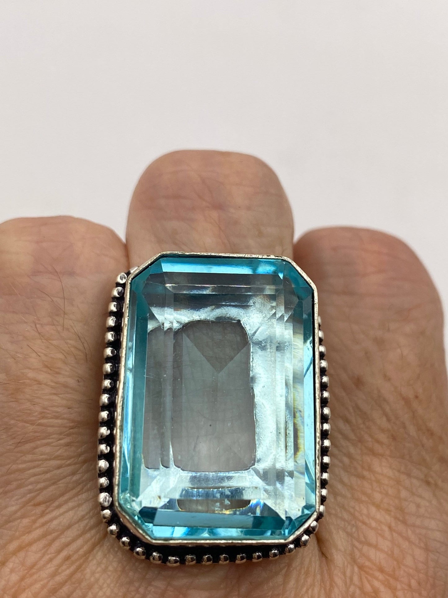 Vintage Aquamarine Vintage Art Glass Deco Ring