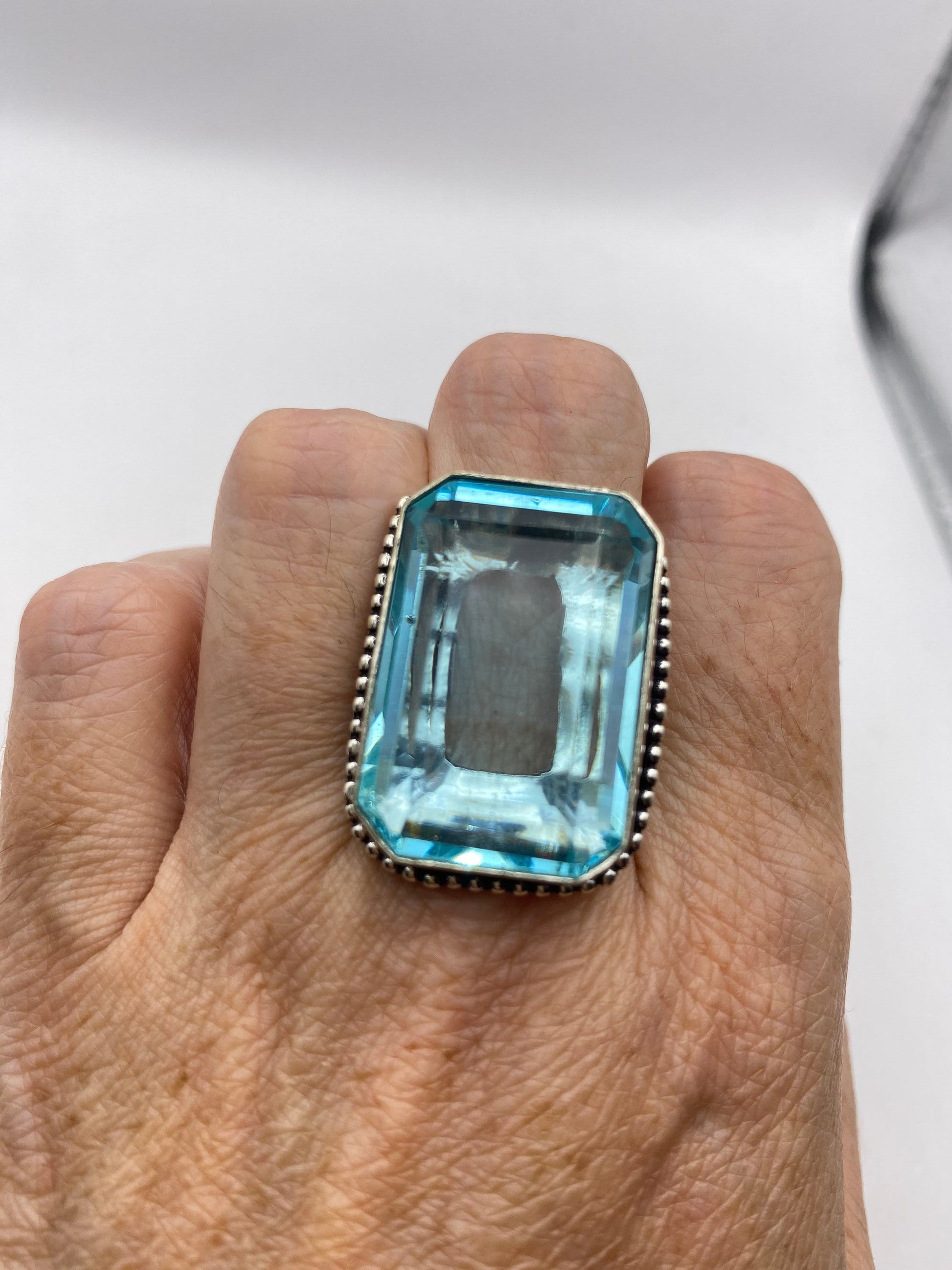 Vintage Aquamarine Vintage Art Glass Deco Ring