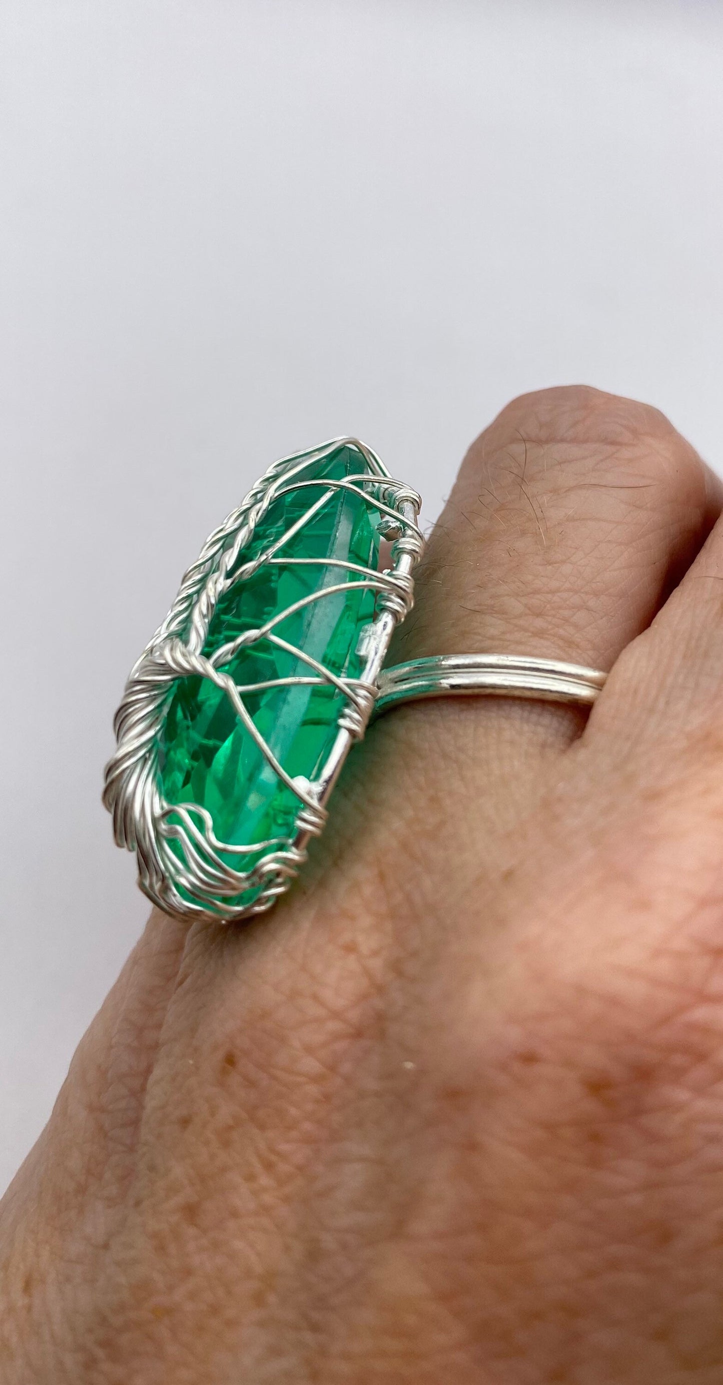 Vintage Green Antique Glass Tree of Life Cocktail Ring