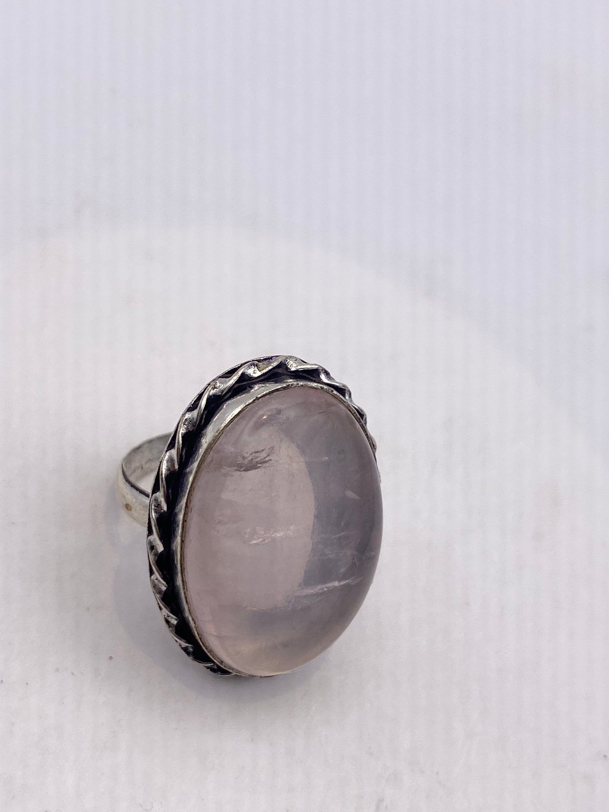 Vintage Pink Rose Quartz Silver Ring