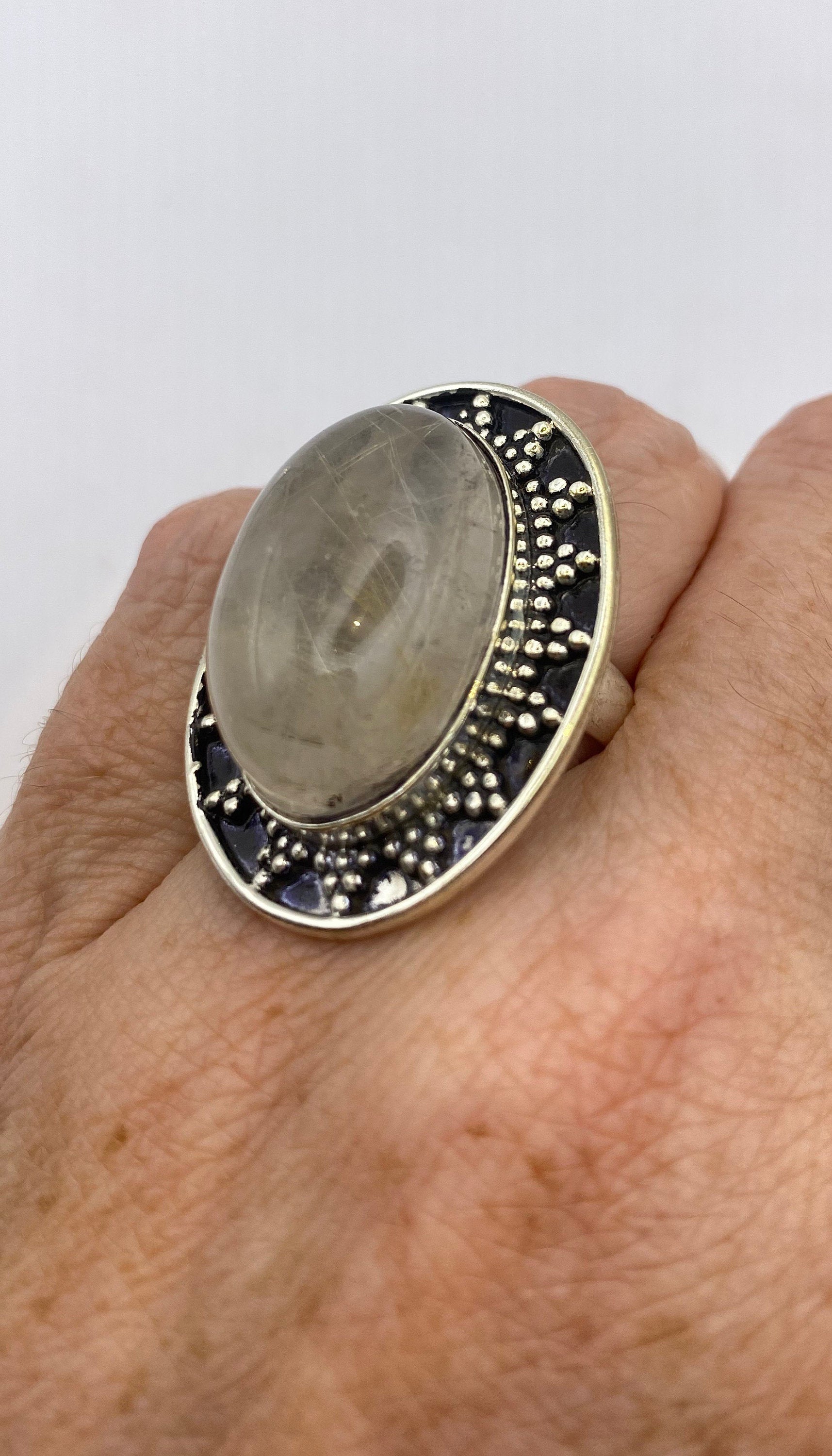 Vintage Gold Rutile Quartz Boho Cocktail Ring