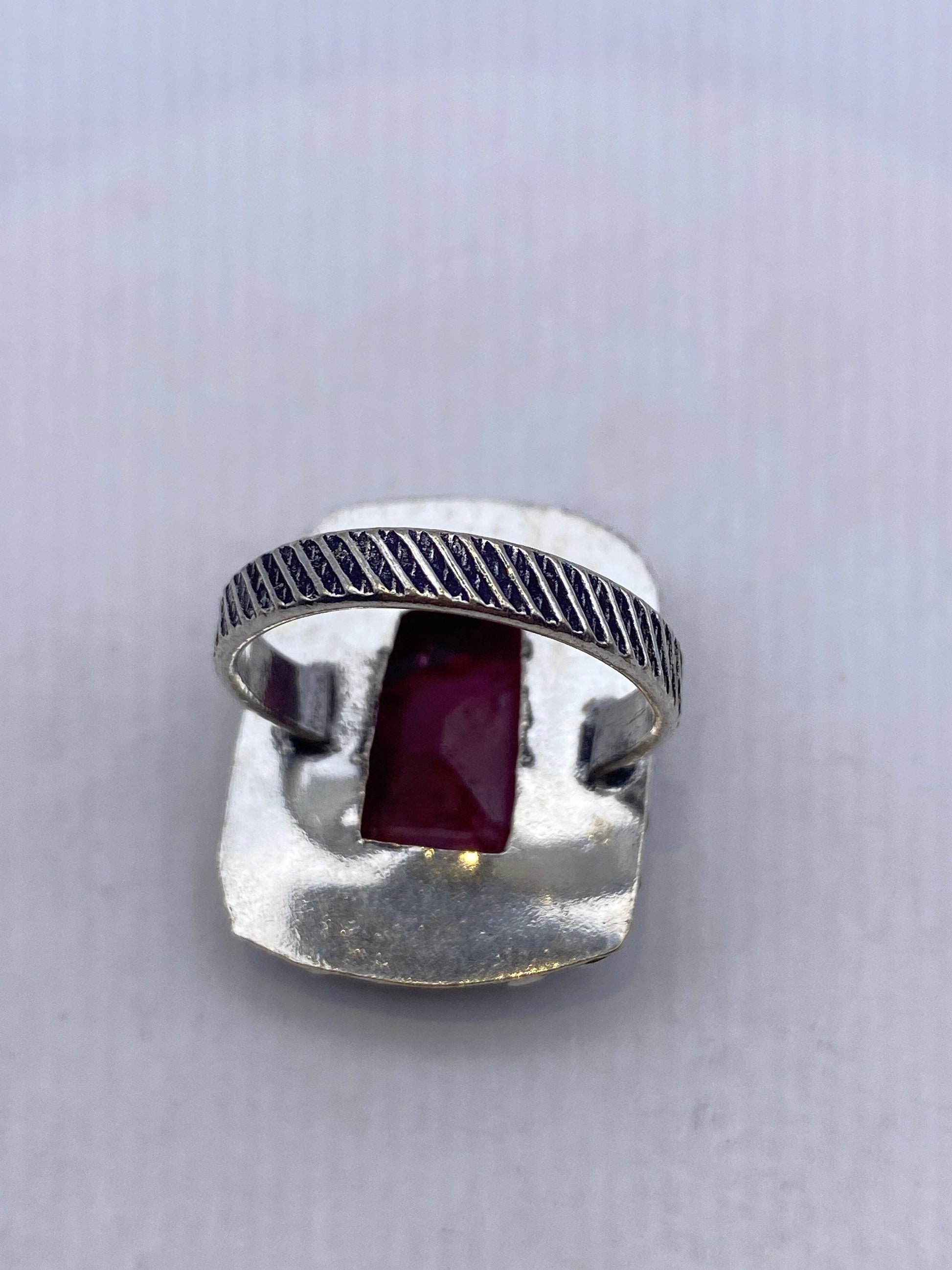 Vintage Raw Pink Ruby Silver Boho Cocktail Ring