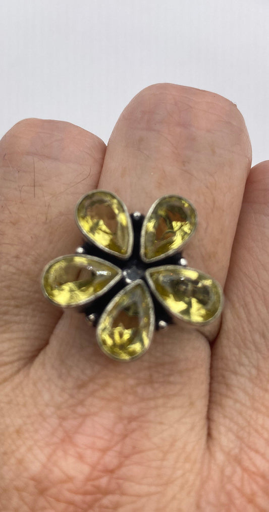 Vintage Citrine Flower Cocktail Ring