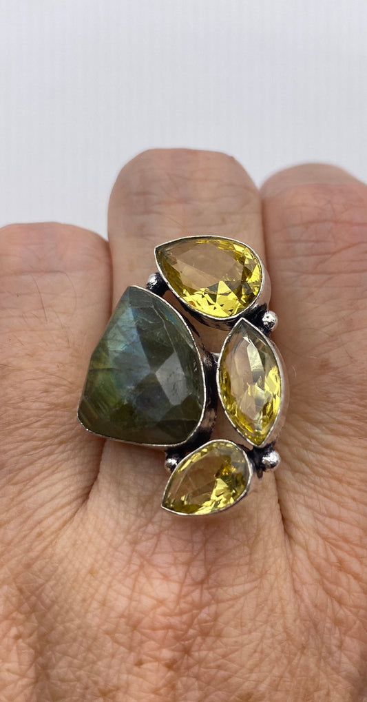 Vintage Citrine Labradorite Cocktail Ring