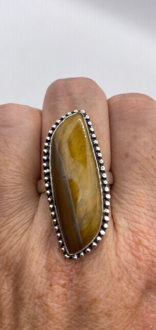 Vintage Tigers Eye Stone Silver Ring