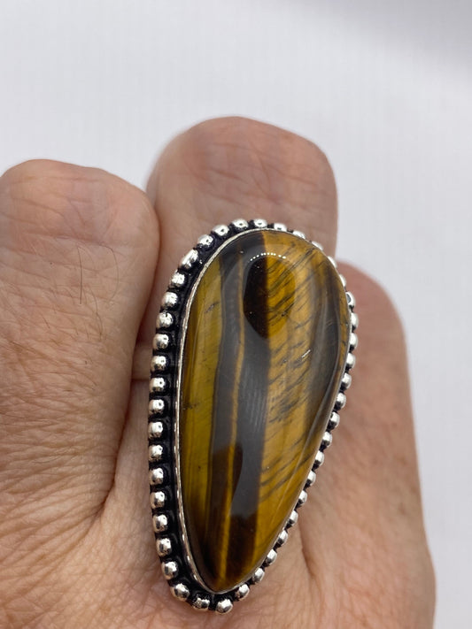 Vintage Tigers Eye Stone Silver Ring