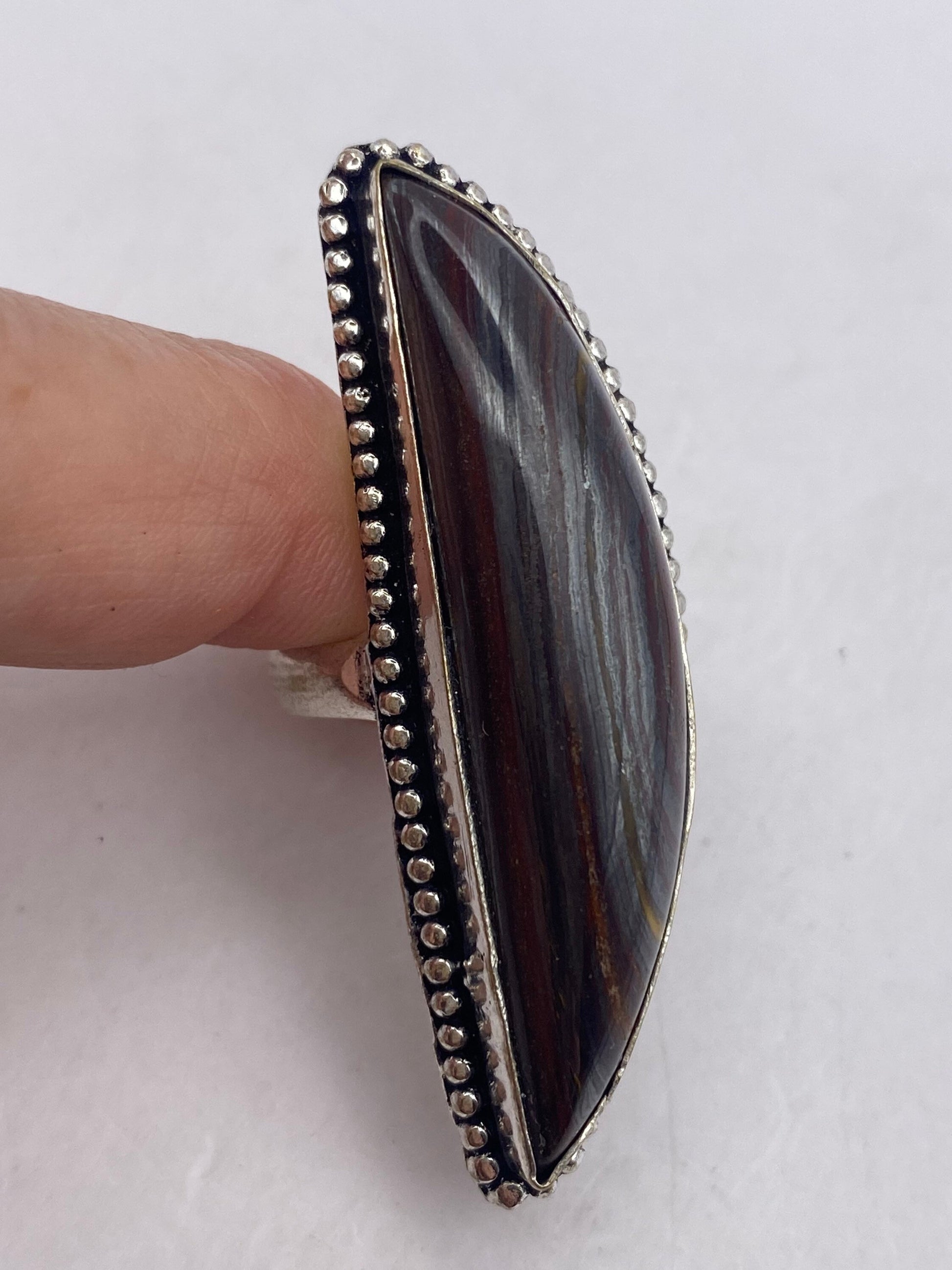 Vintage Large Red Tigers Eye Agate Silver Ring