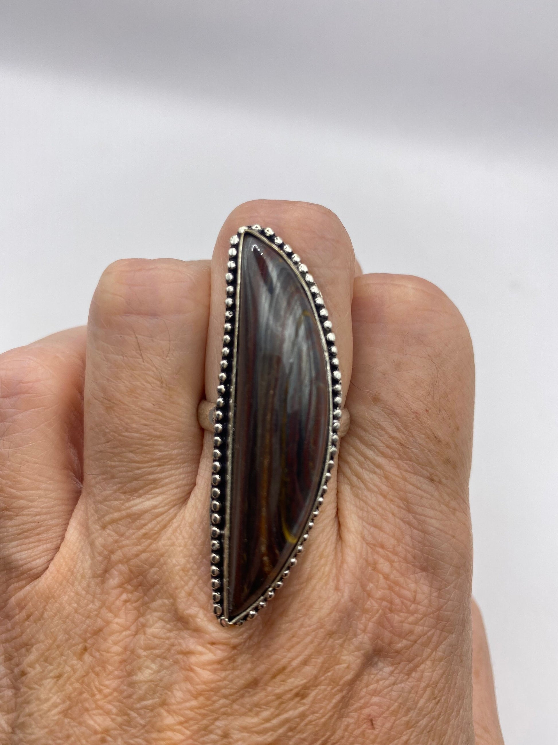 Vintage Large Red Tigers Eye Agate Silver Ring