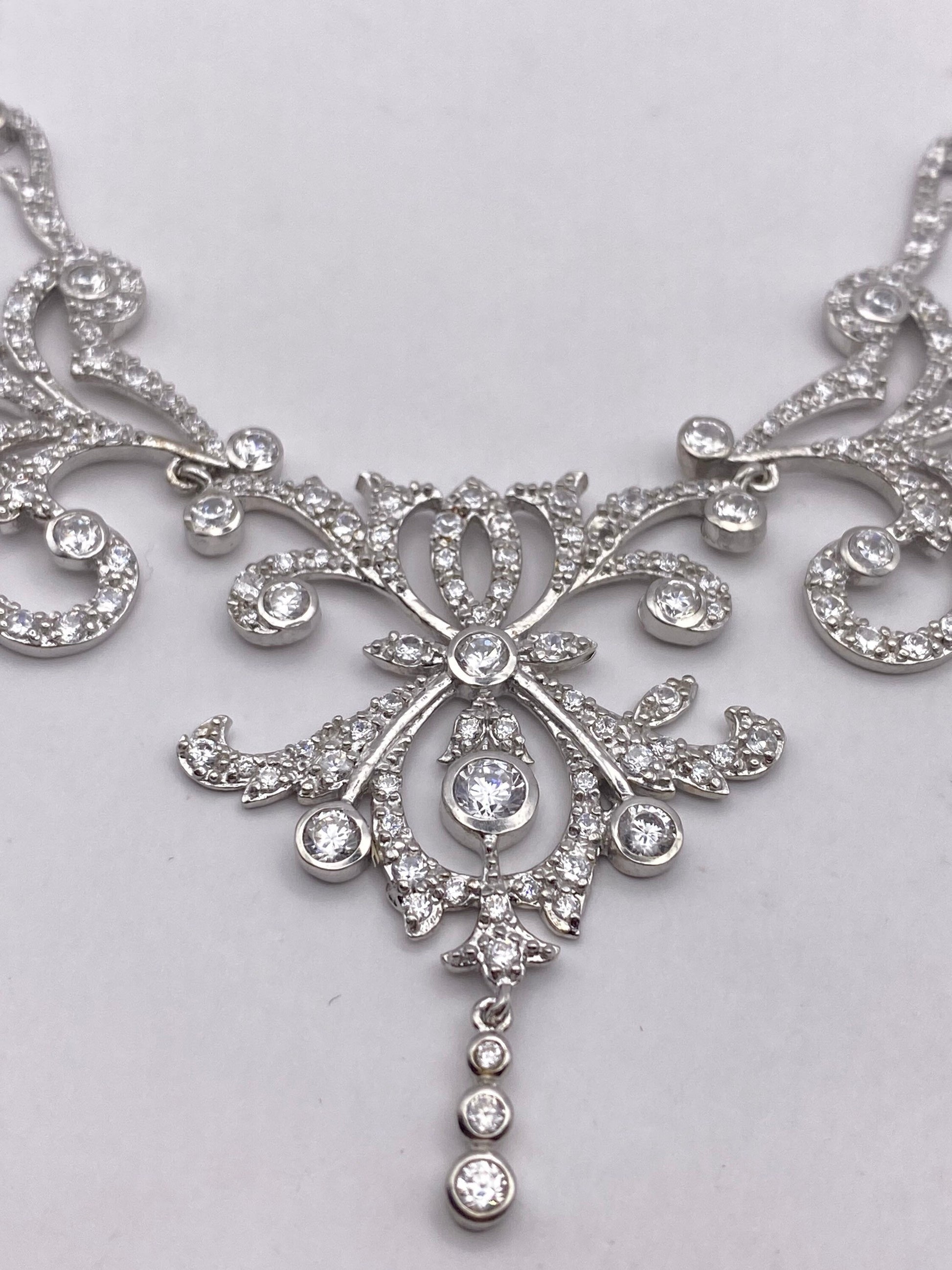 Vintage Crystal Choker Necklace 925 Sterling Silver