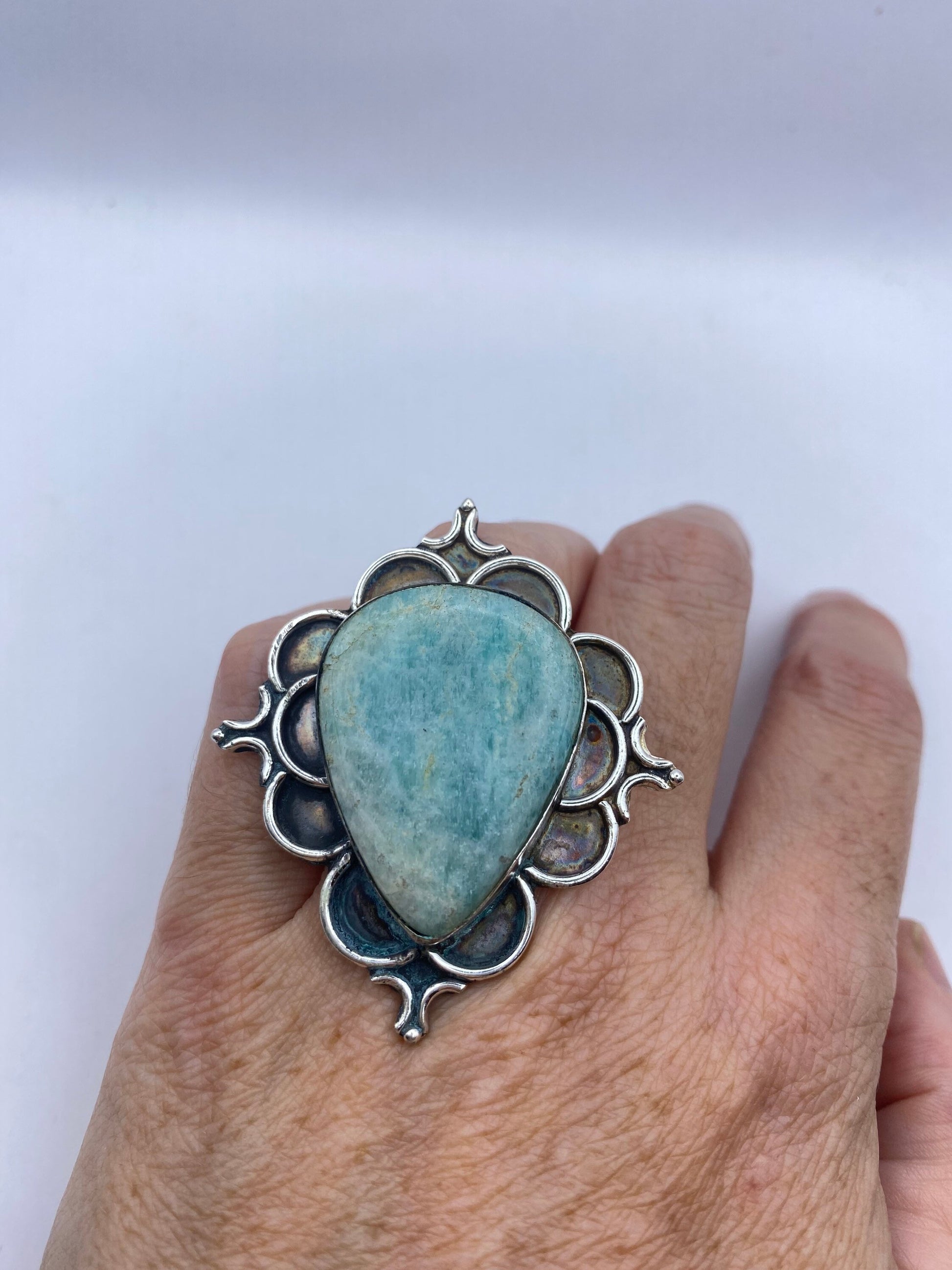 Vintage Green Amazonite Silver Ring Size 6.5