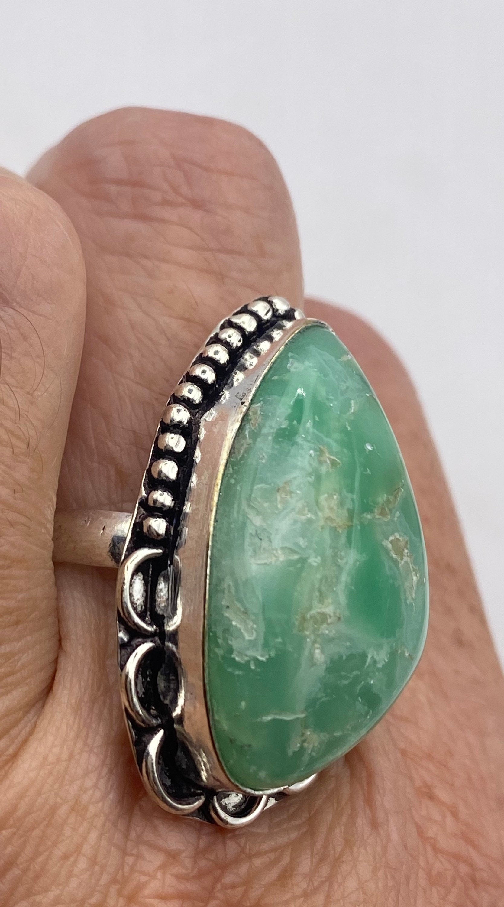 Vintage Green Amazonite Silver Ring Size 10.25