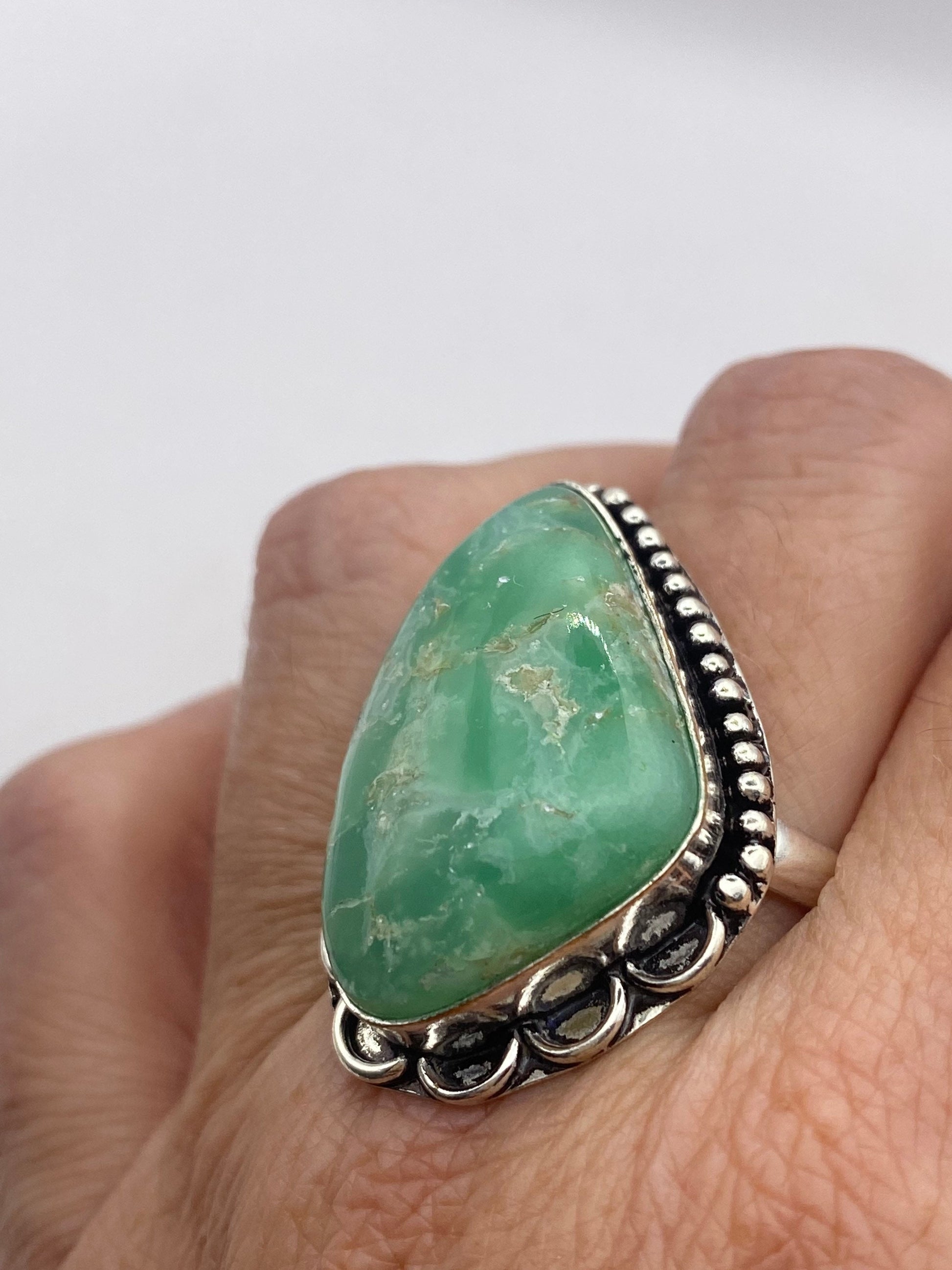 Vintage Green Amazonite Silver Ring Size 10.25