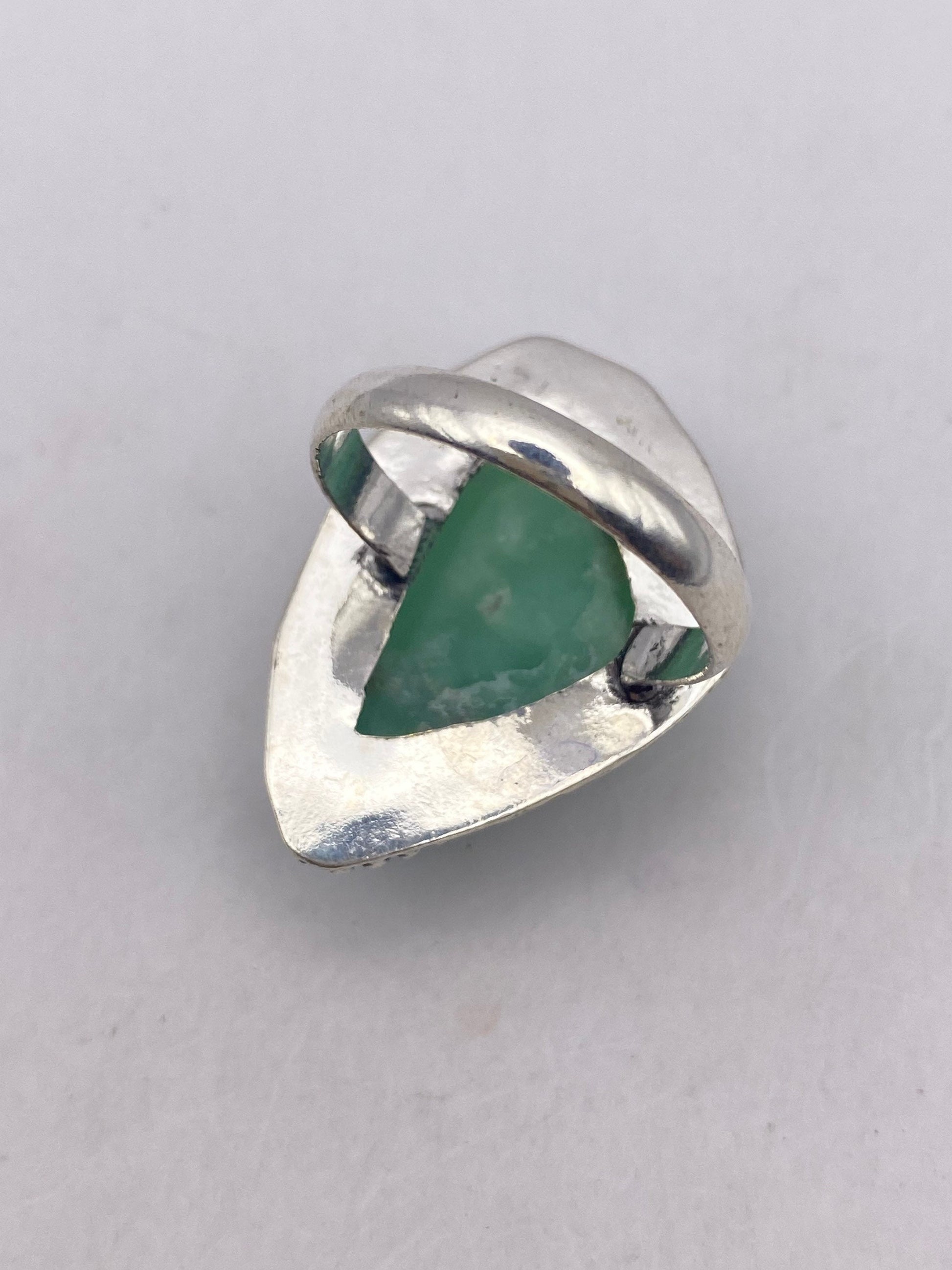 Vintage Green Amazonite Silver Ring Size 10.25