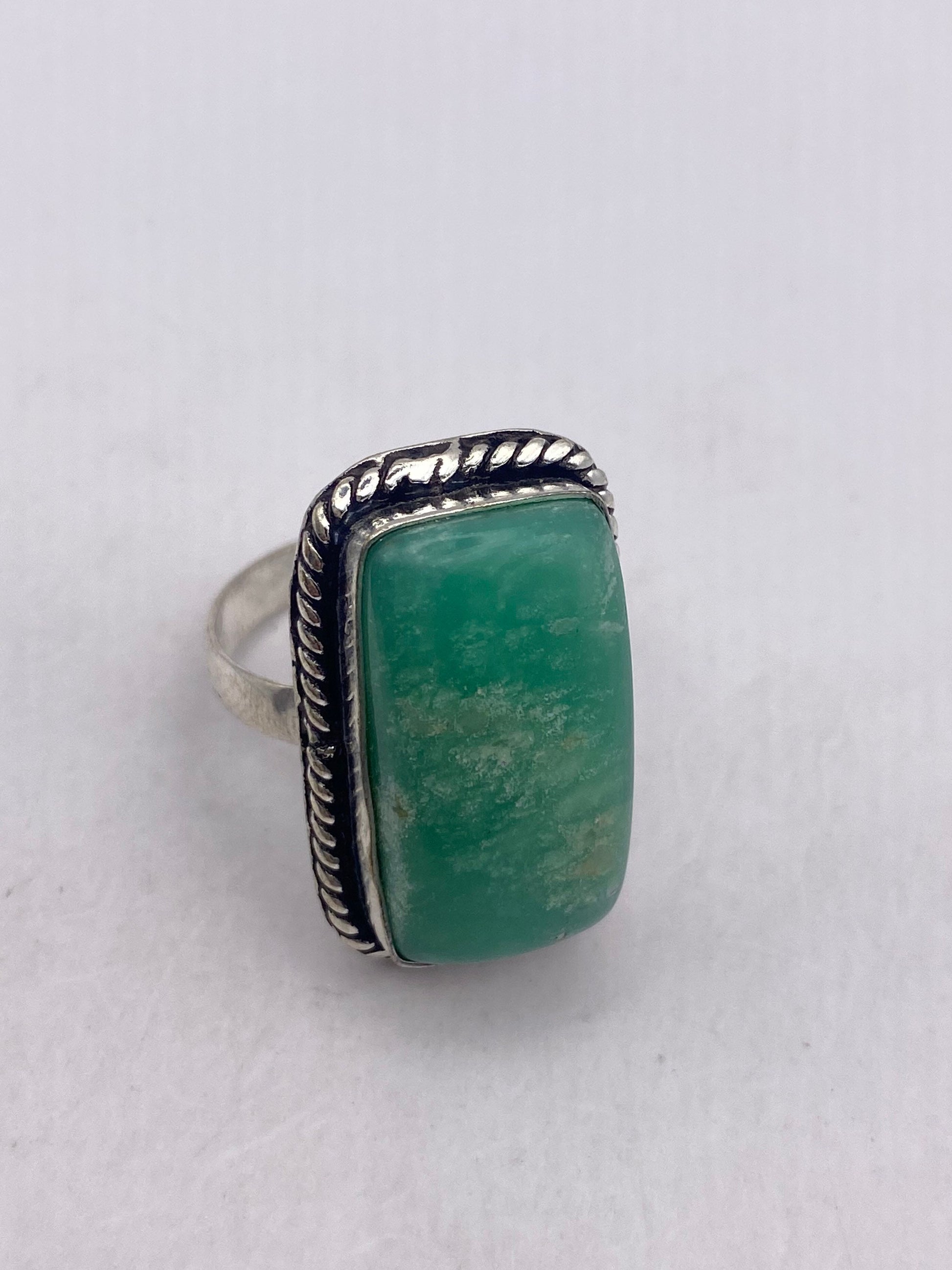 Vintage Green Amazonite Silver Ring Size 9.5