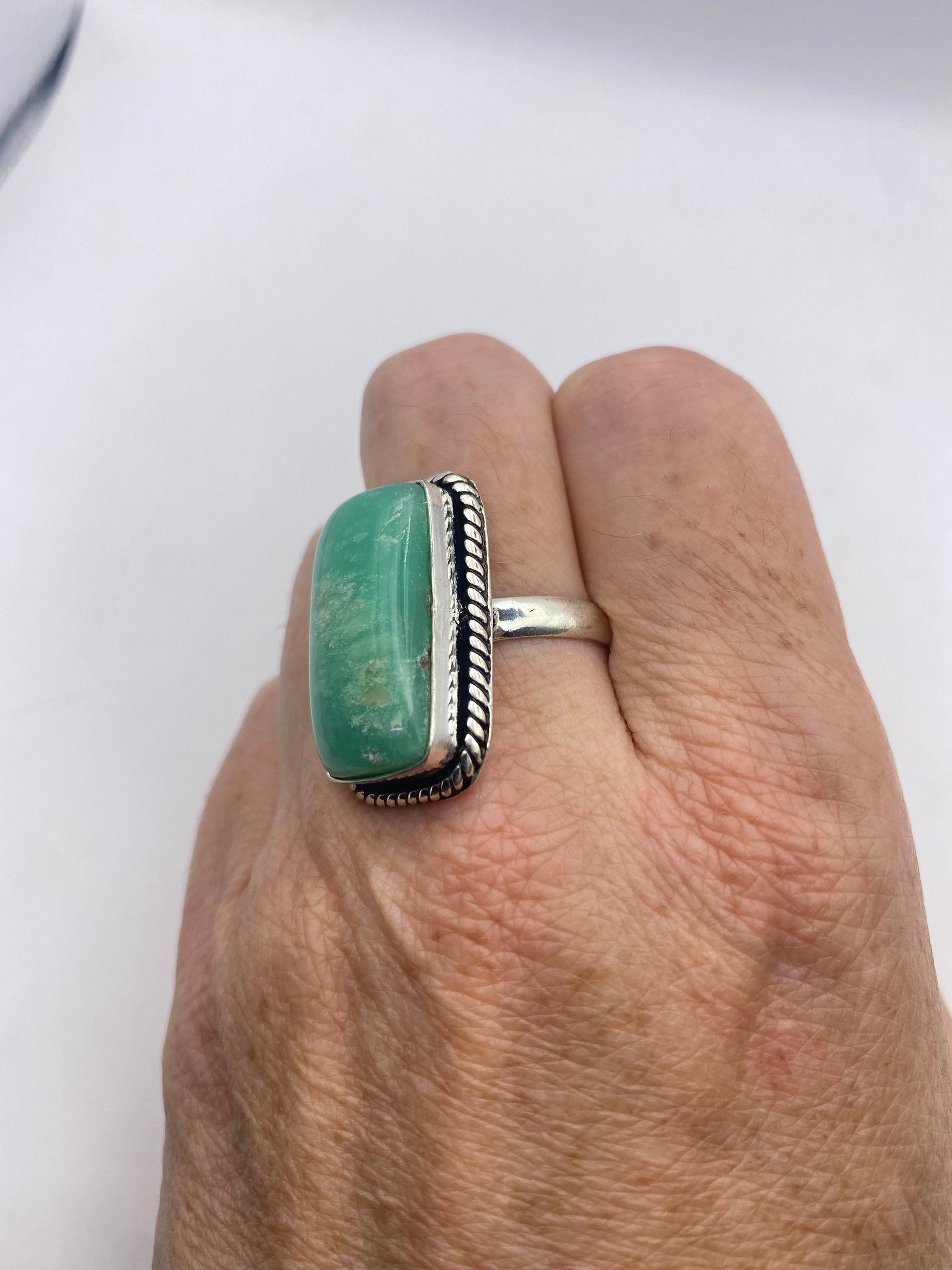 Vintage Green Amazonite Silver Ring Size 9.5