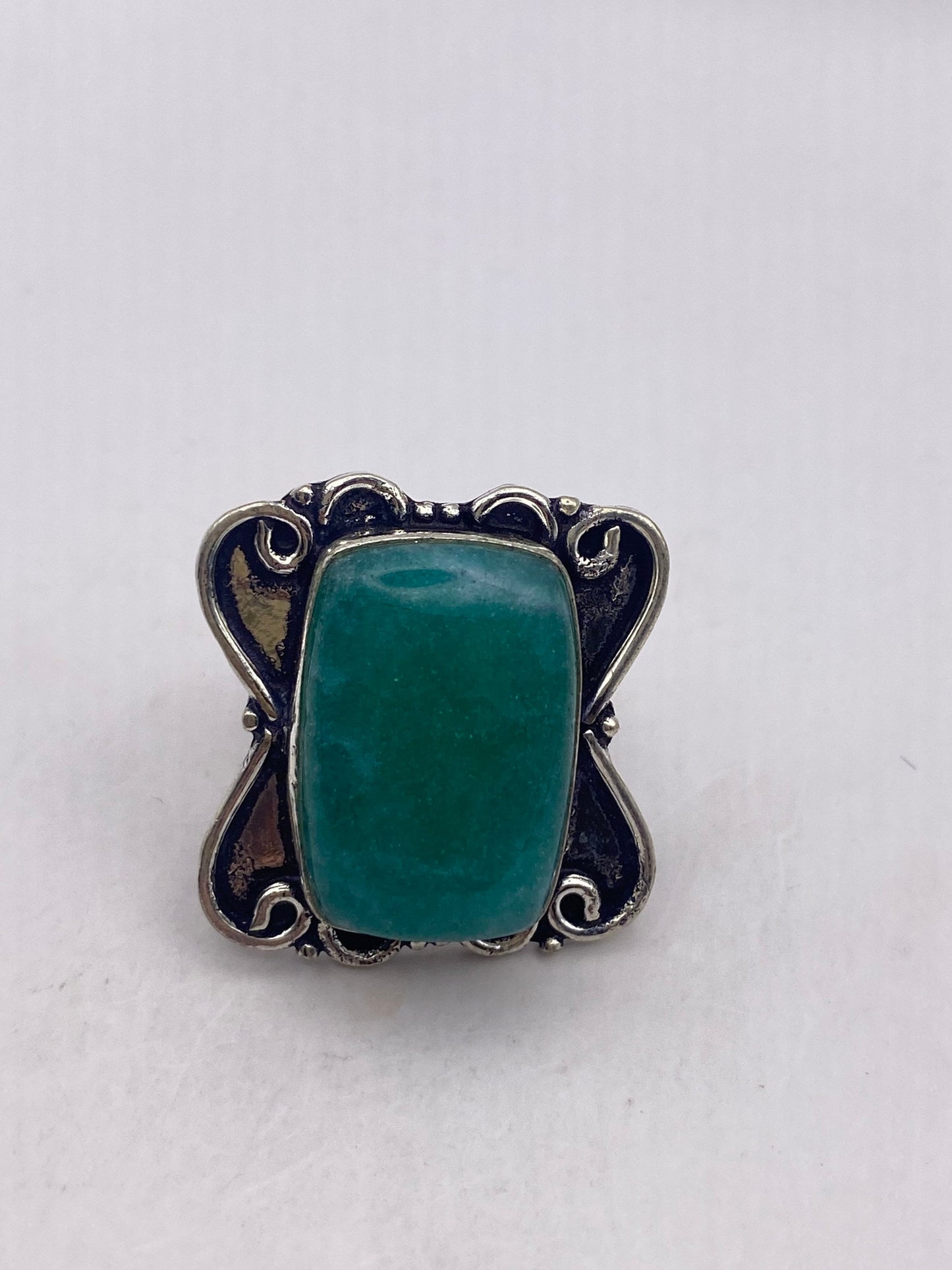 Vintage Green Amazonite Silver Ring Size 7.75