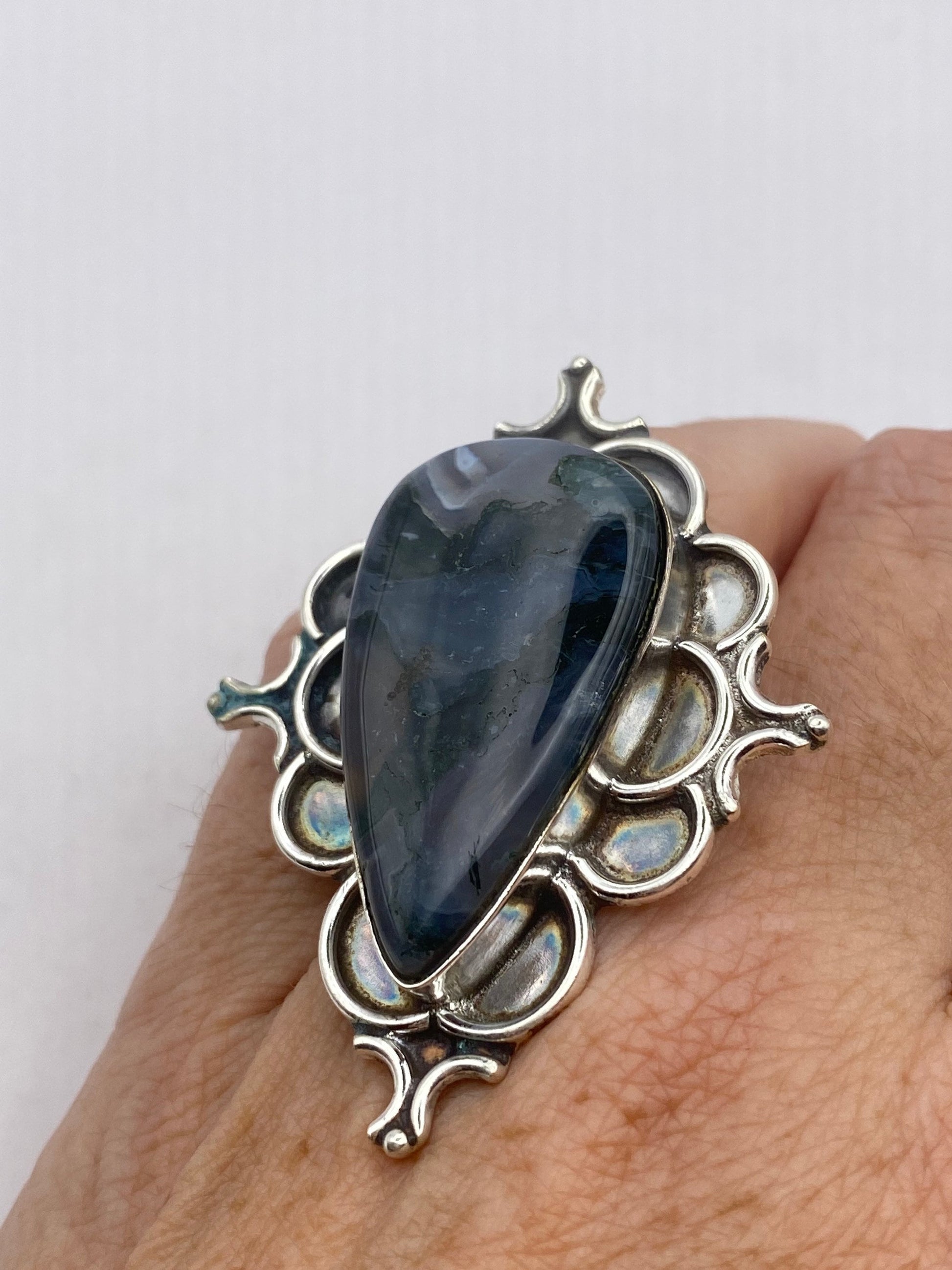 Vintage Green Moss Agate Cocktail Ring