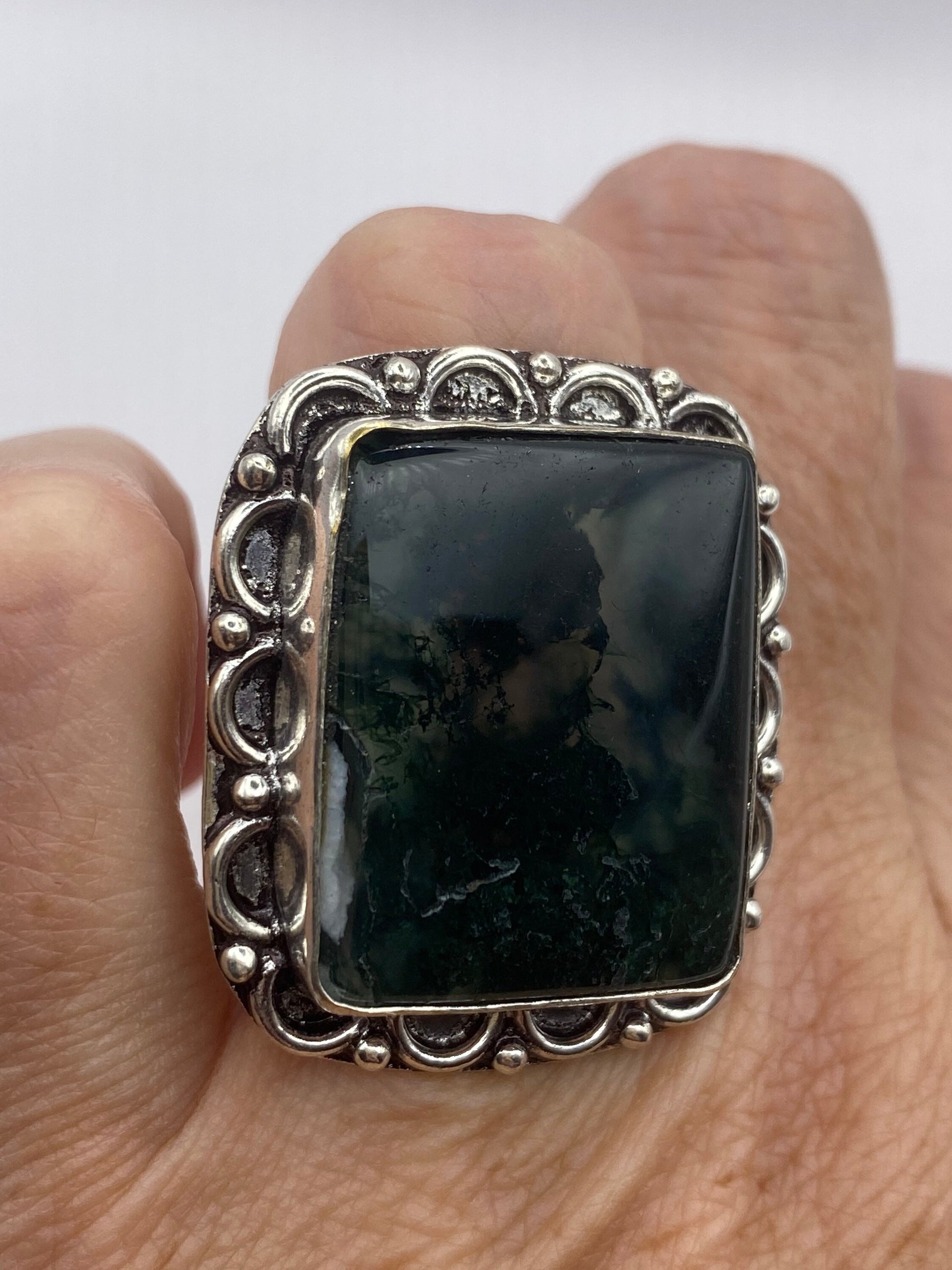 Vintage Green Moss Agate Cocktail Ring