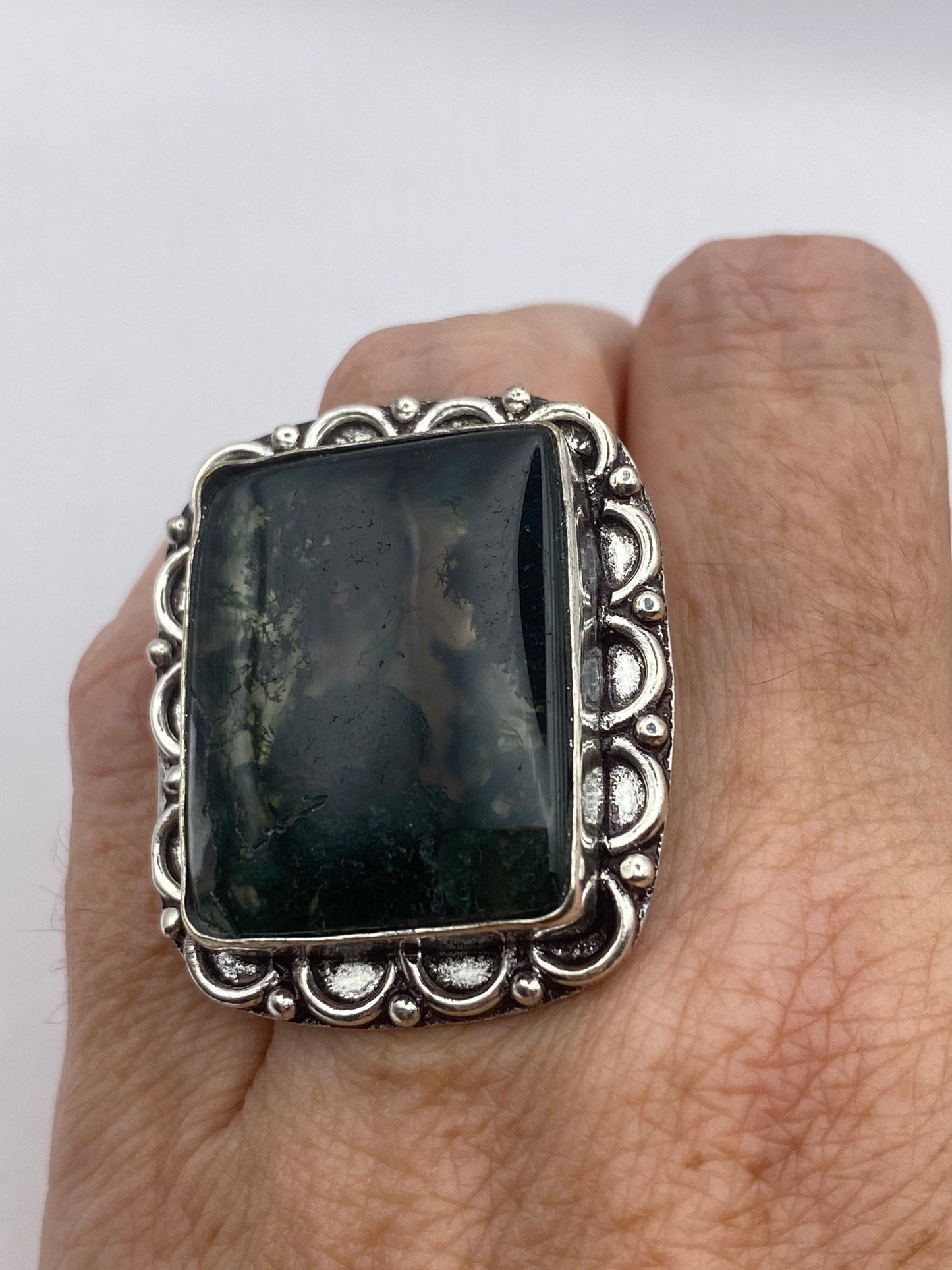 Vintage Green Moss Agate Cocktail Ring