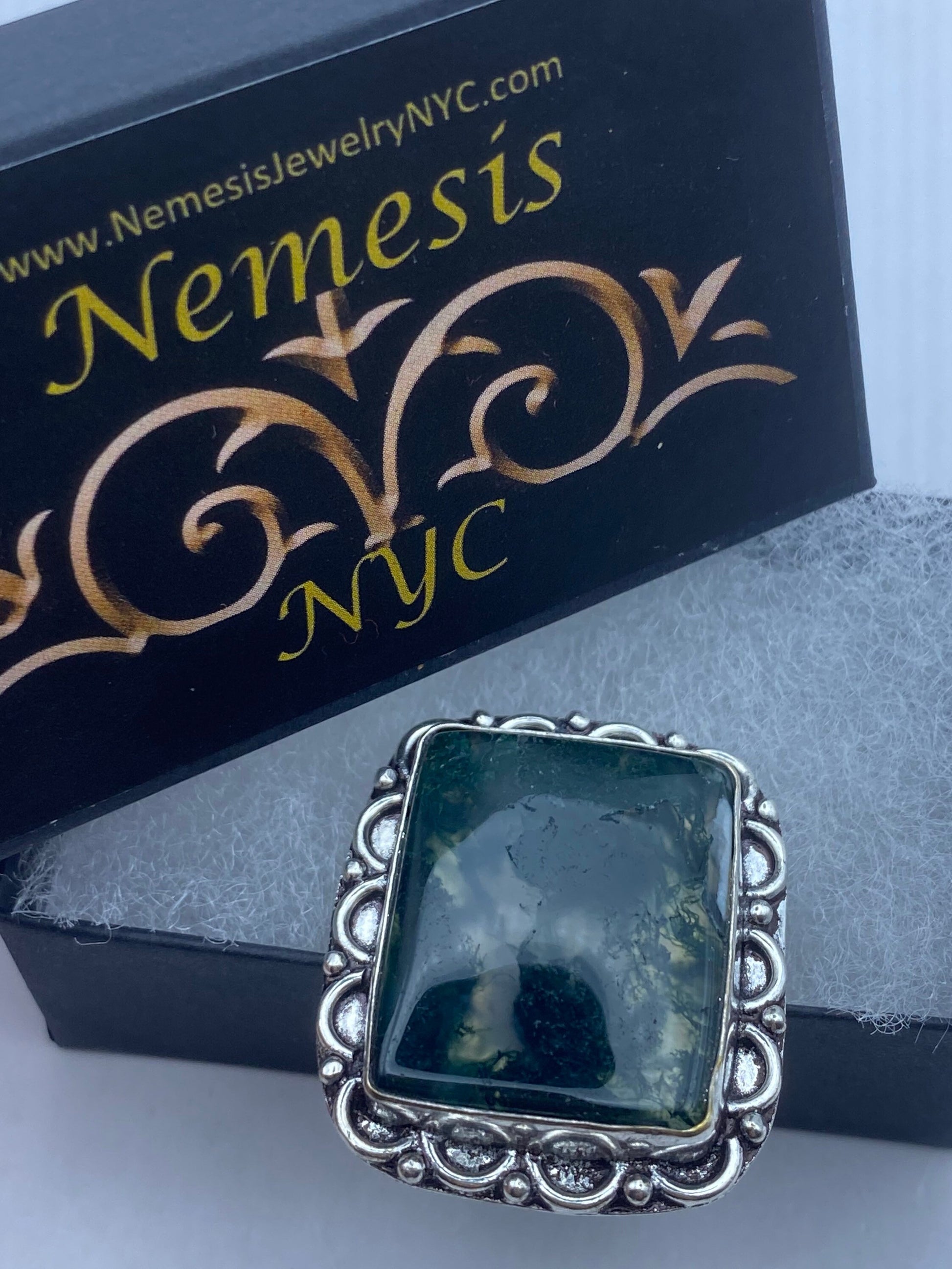 Vintage Green Moss Agate Cocktail Ring