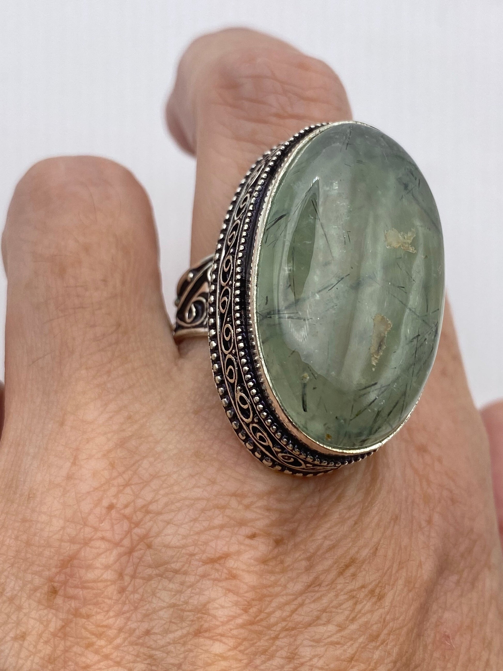 Vintage Green Moss Agate Cocktail Ring