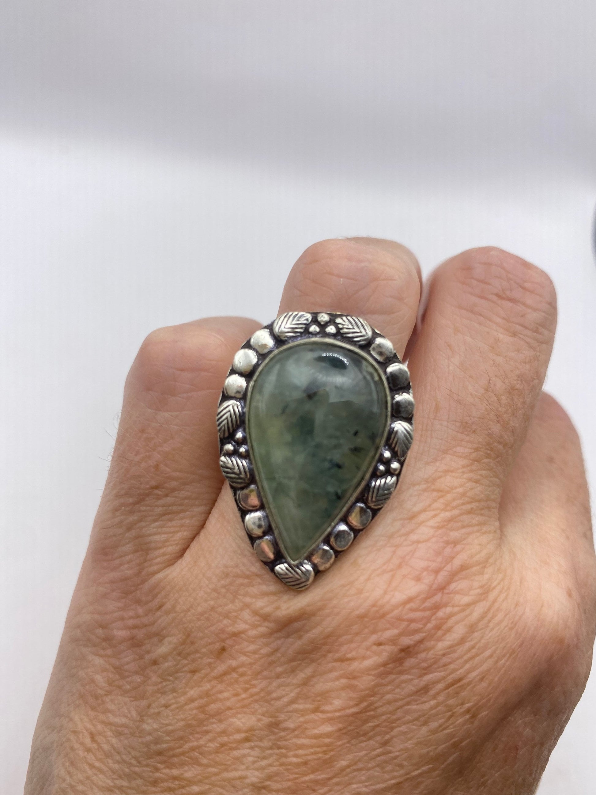 Vintage Green Moss Agate Cocktail Ring