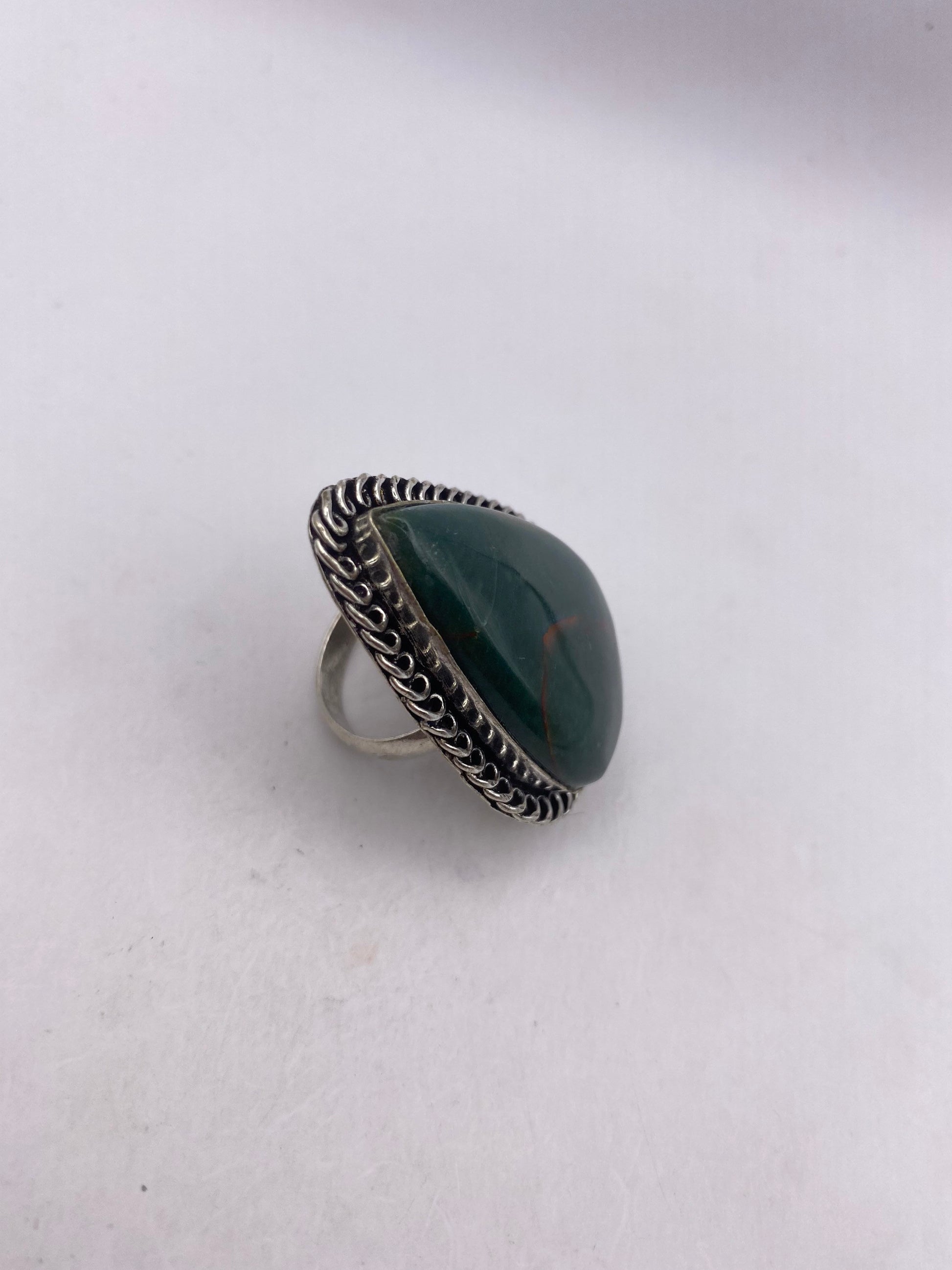 Vintage Green Agate Silver Cocktail Ring