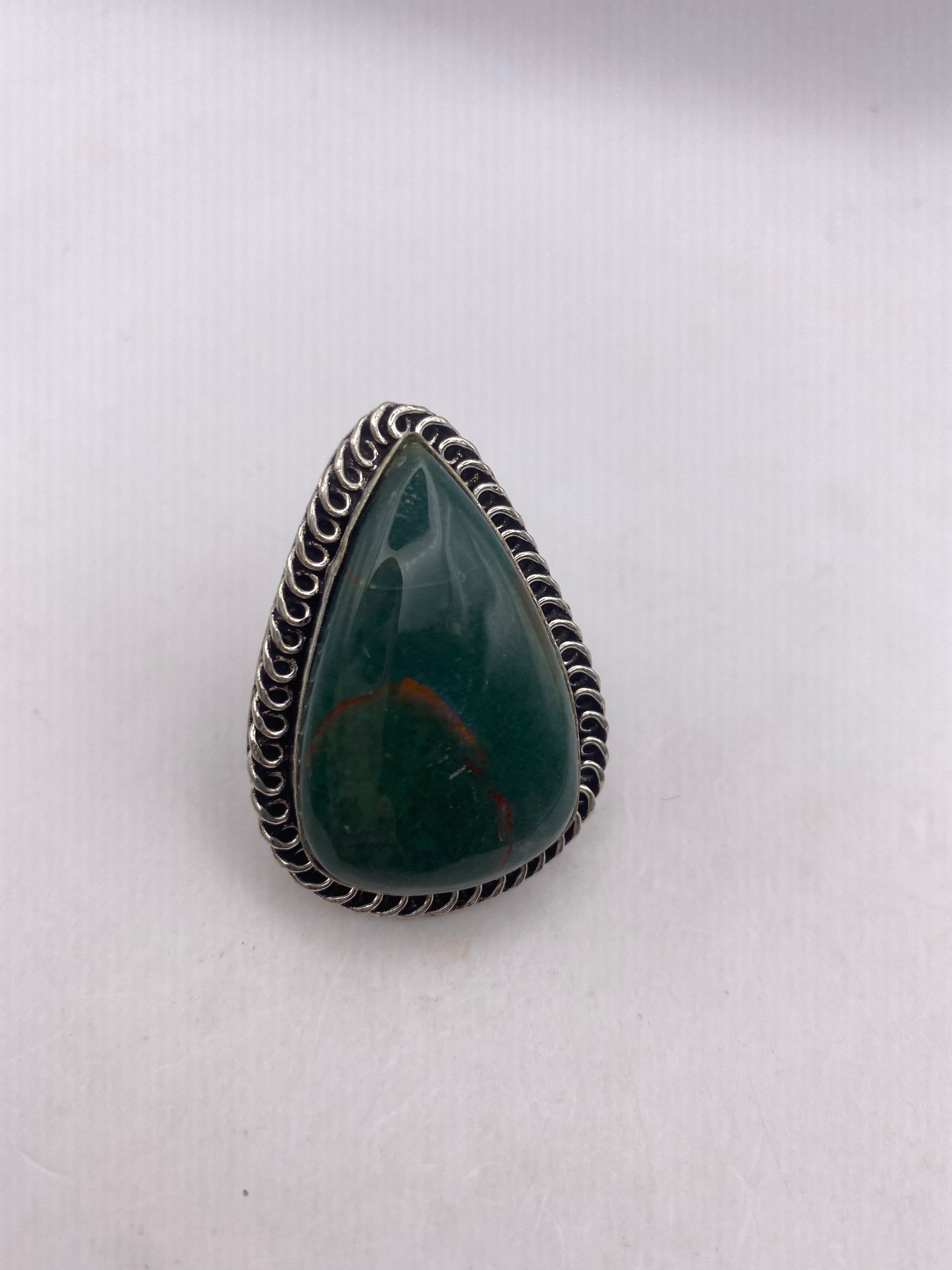 Vintage Green Agate Silver Cocktail Ring