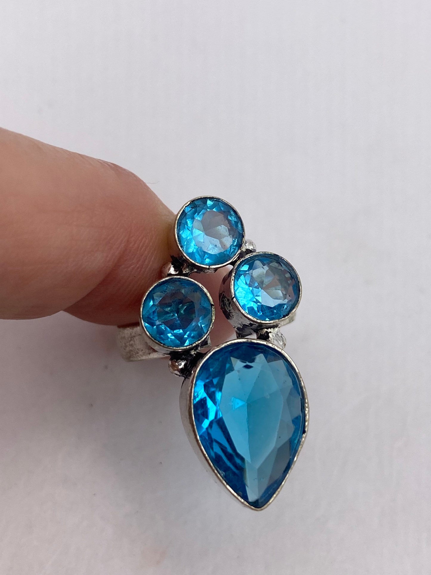 Vintage Aqua Blue Volcanic Art Glass Ring