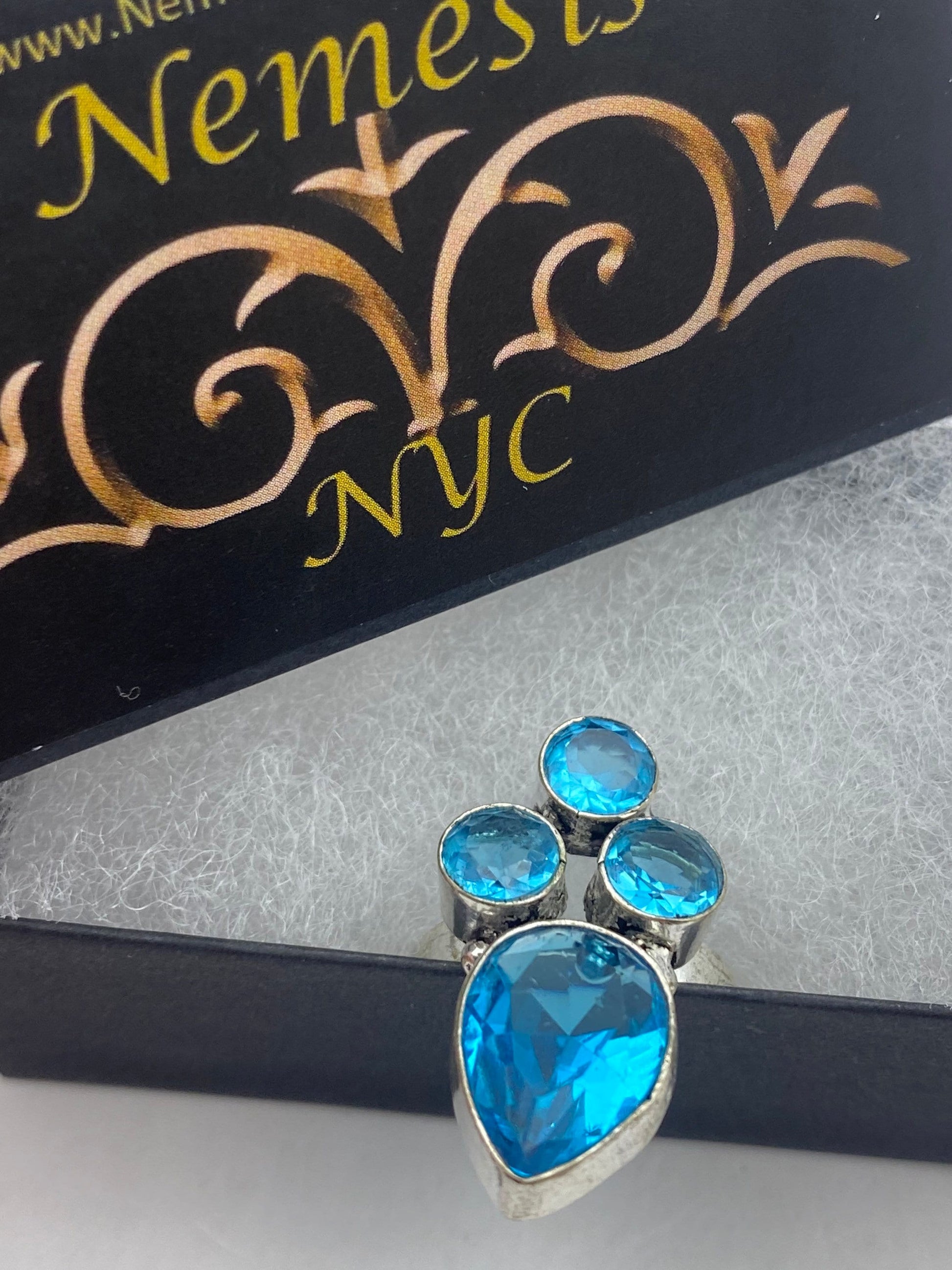 Vintage Aqua Blue Volcanic Art Glass Ring