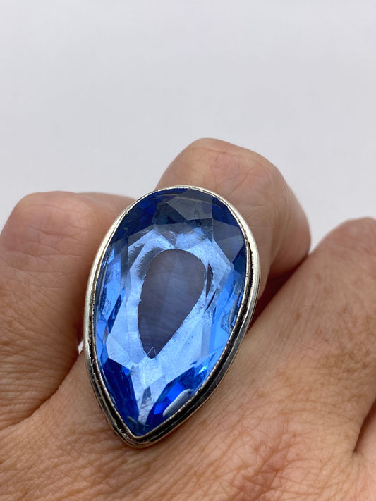 Vintage Aqua Blue Volcanic Art Glass Ring