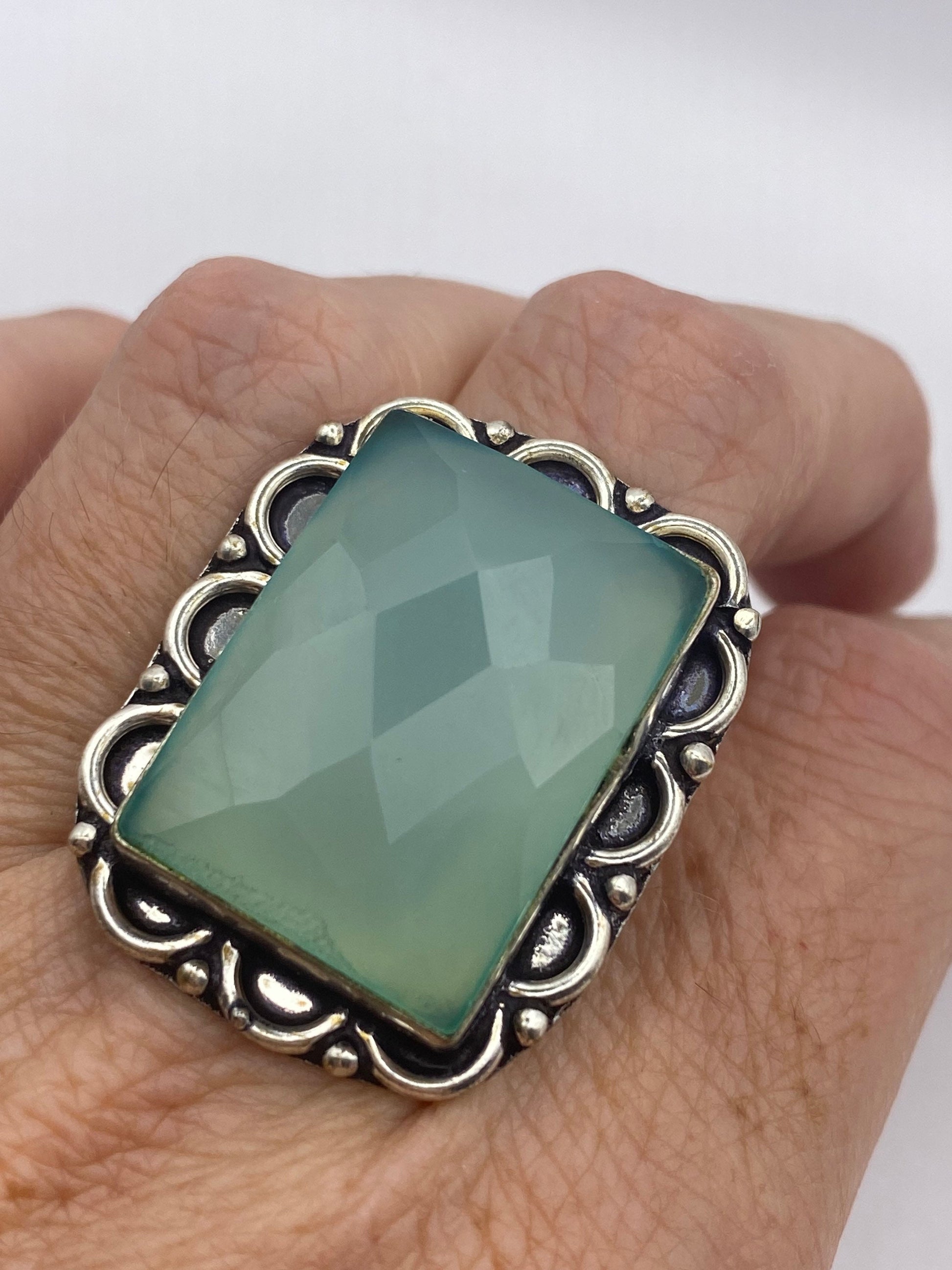 Vintage Green Chalcedony Cocktail Statement Ring