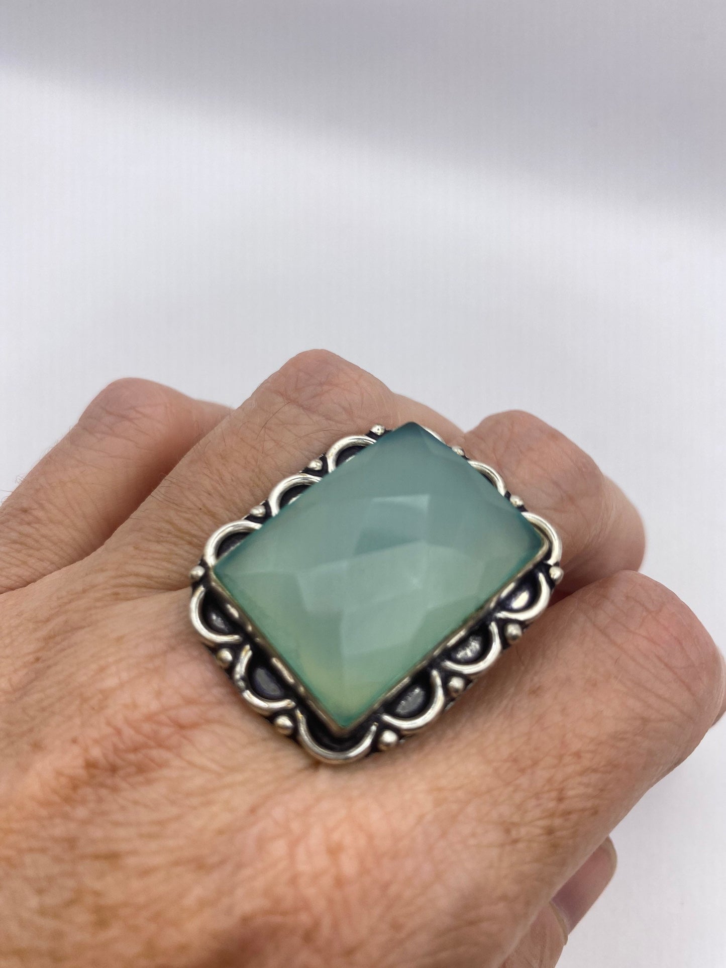 Vintage Green Chalcedony Cocktail Statement Ring